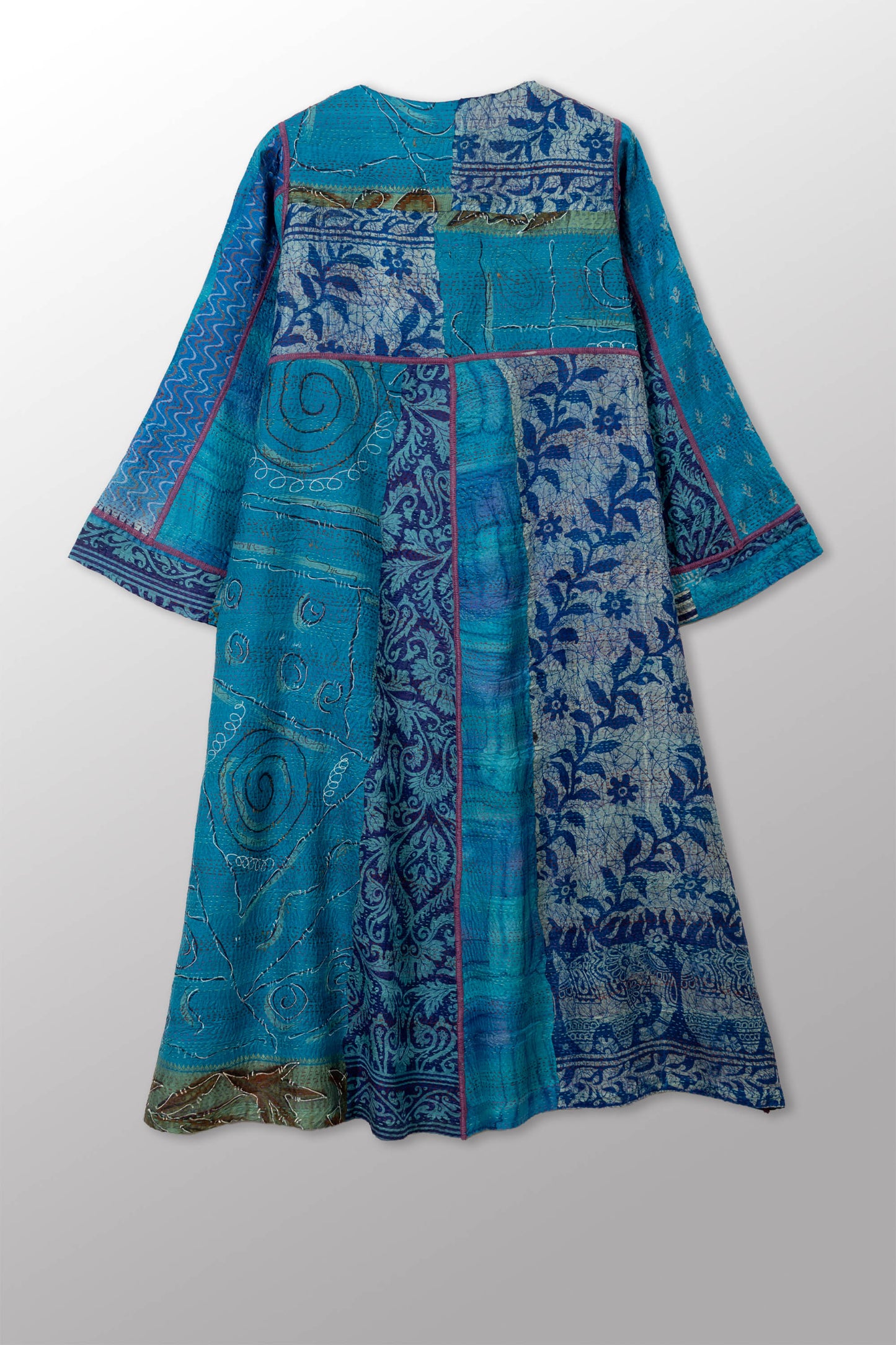 VINTAGE SILK KANTHA WRAP FLARE COAT - sv2330-0009a -