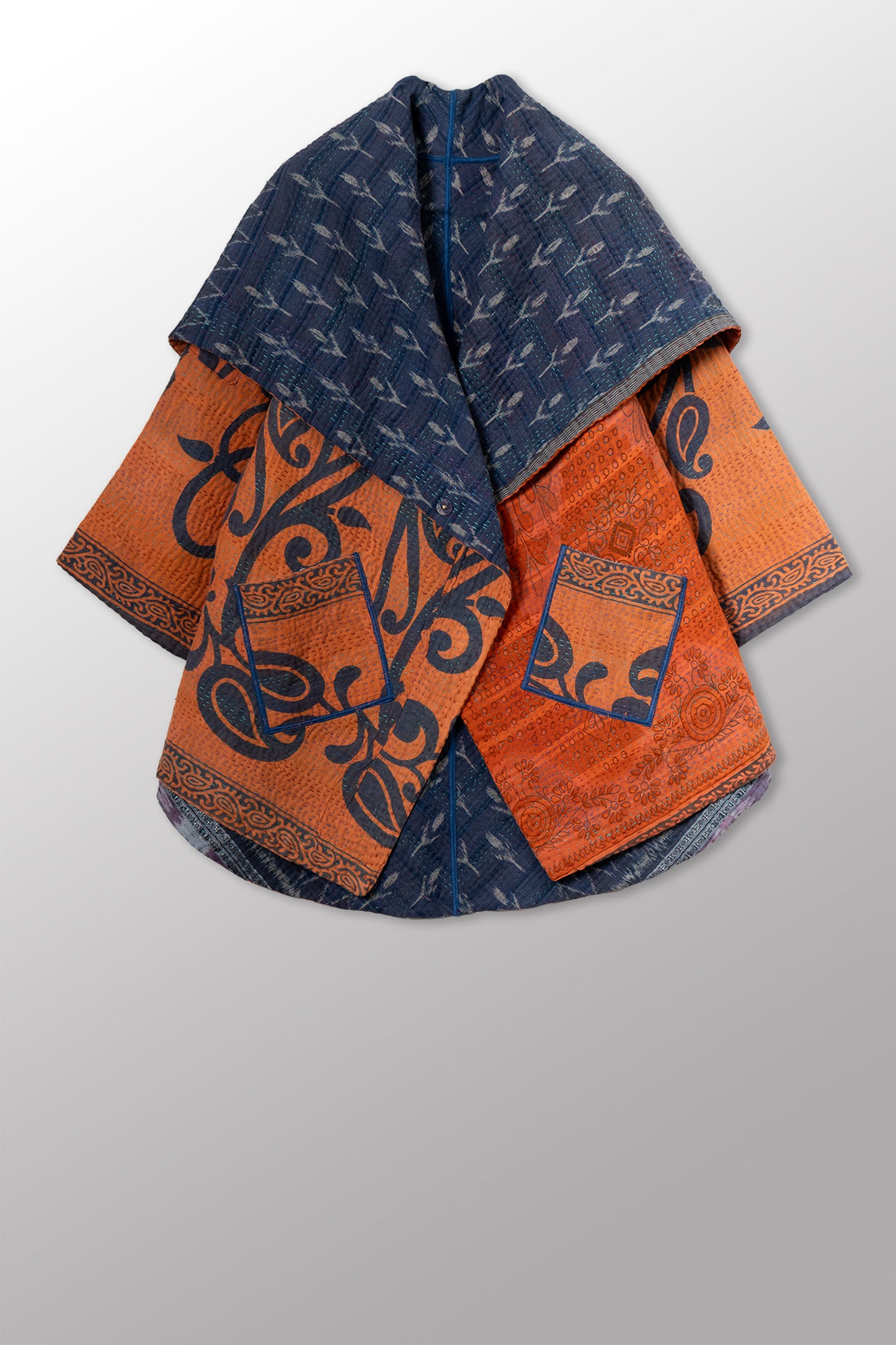 COTTON OVERDYE KANTHA CIRCULAR LONG JKT - ov4009-corg005a -