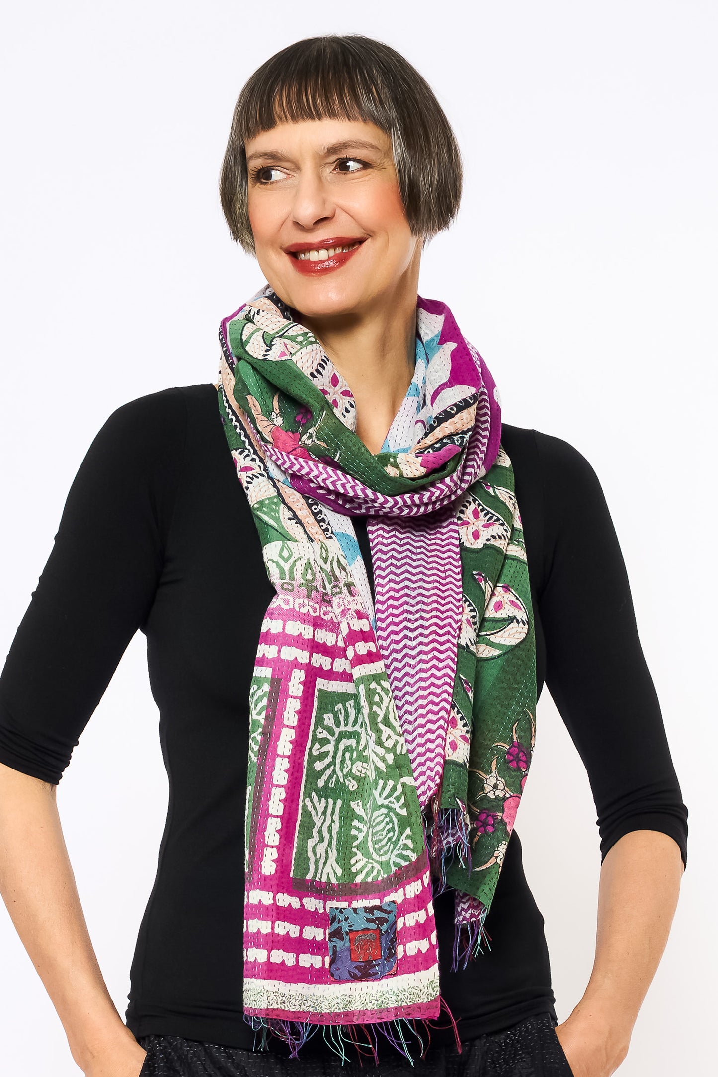 VINTAGE COTTON KANTHA SCARF STANDARD - cv2801-0021a -