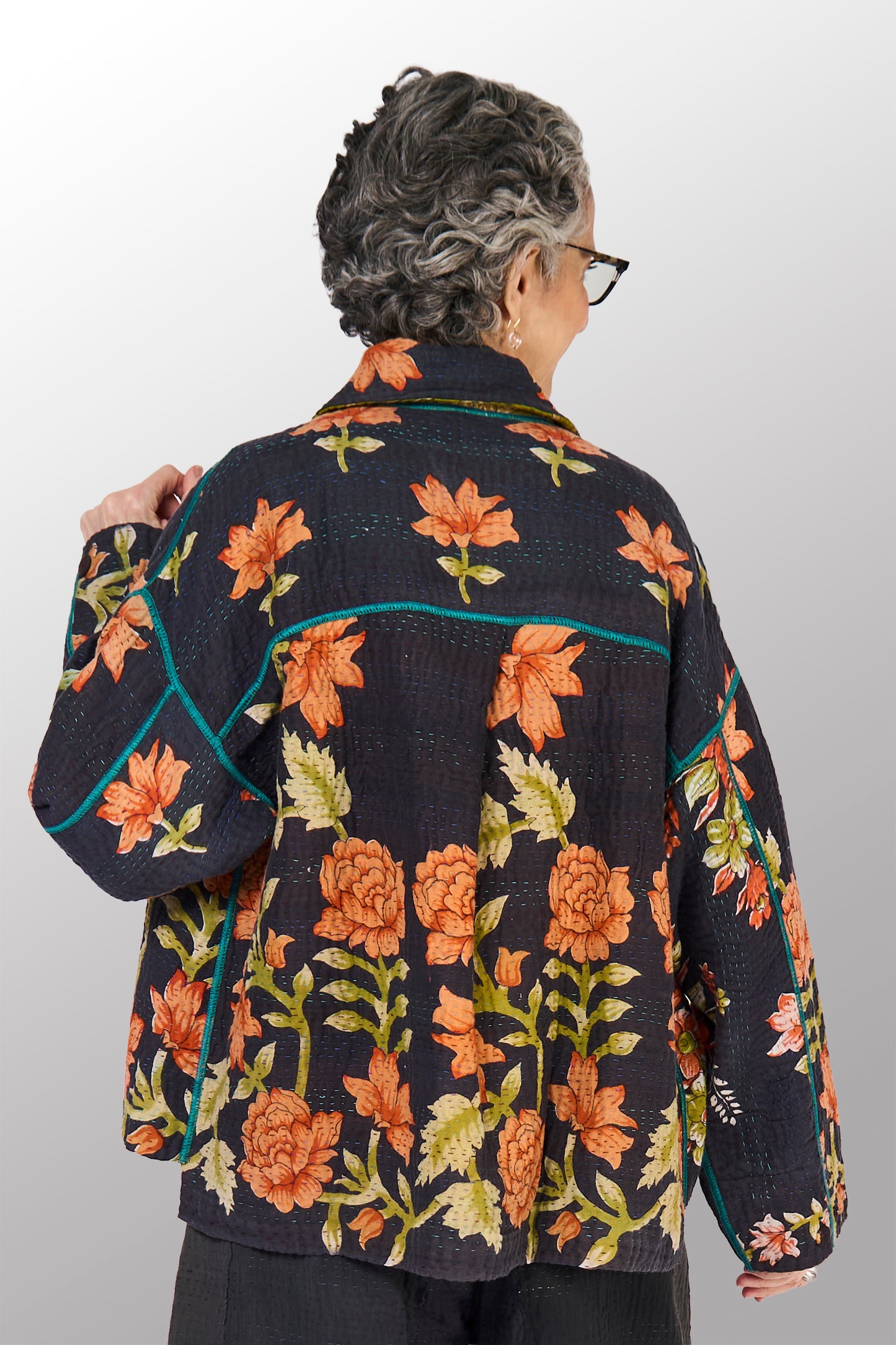 VINTAGE COTTON KANTHA CROPPED SHIRT JACKET - cv4075-0014a -
