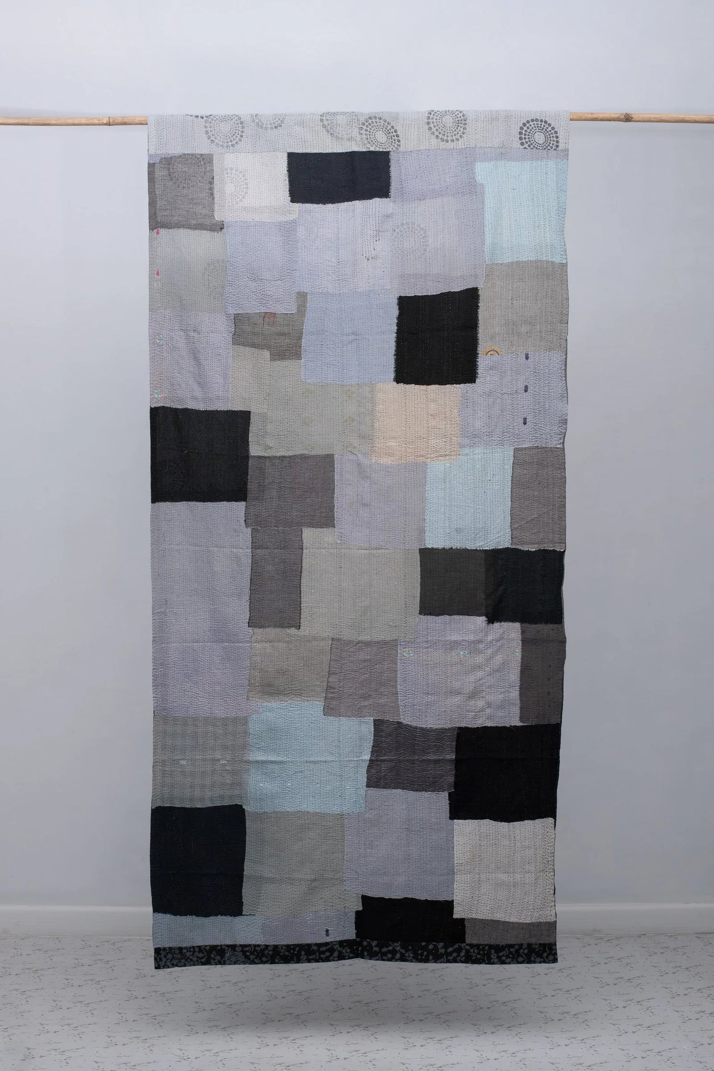 Vintage Fray Patch & Ombre Kantha Curtain -Monotone