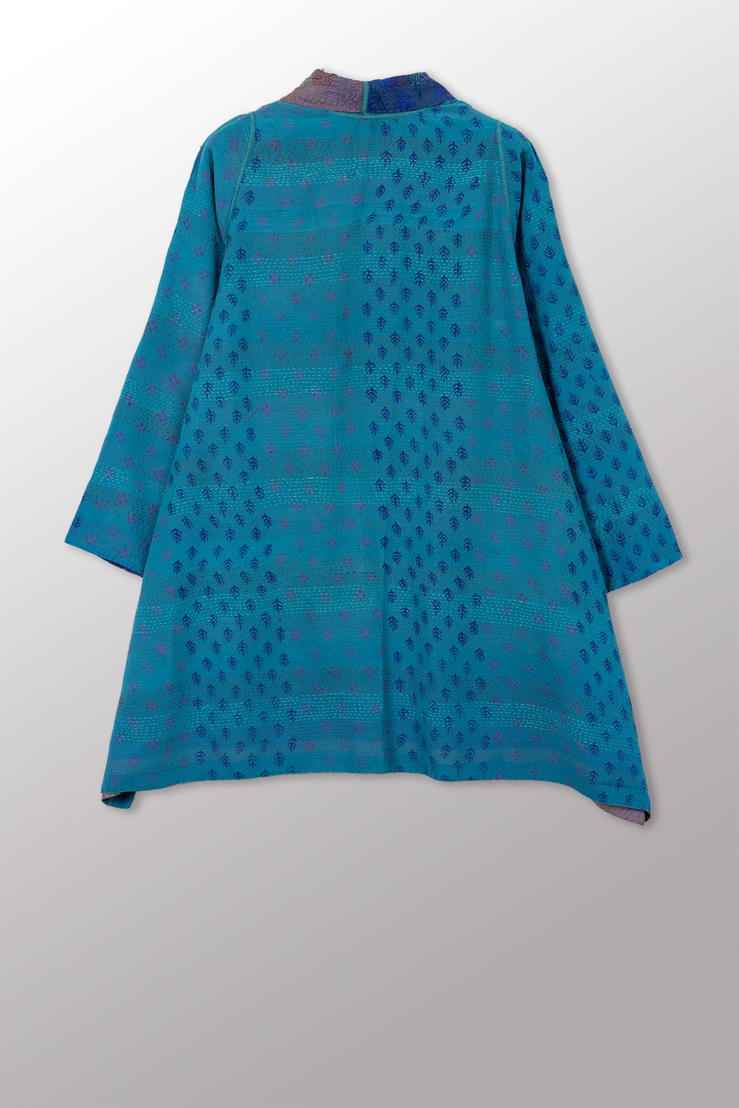 GEORGETTE JACQUARD VINTAGE SILK PATCH KANTHA A-LINE JACKET - gj2003-0003a -