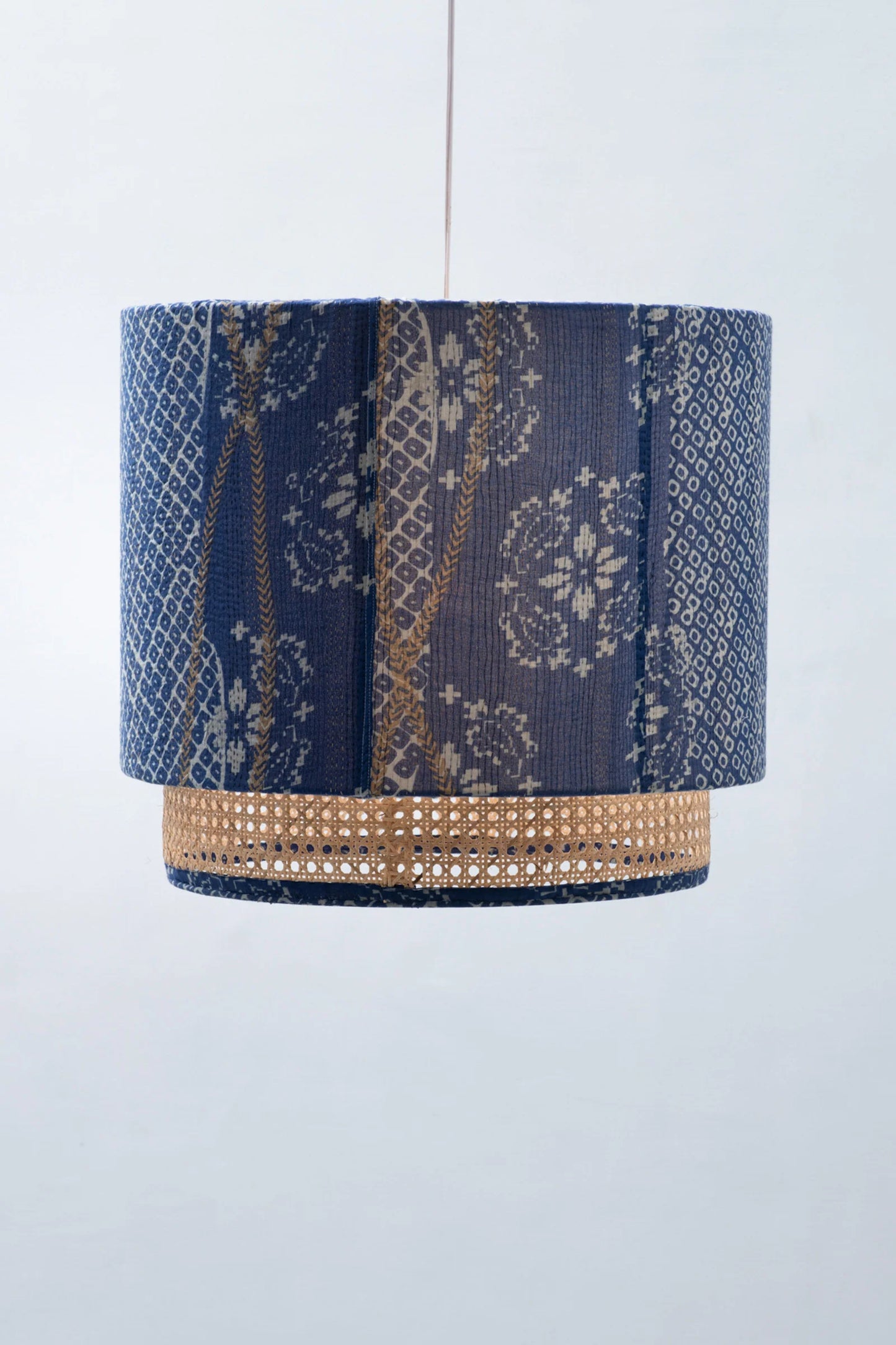 Kimono Cotton Kantha Hanging Lamp -Blue