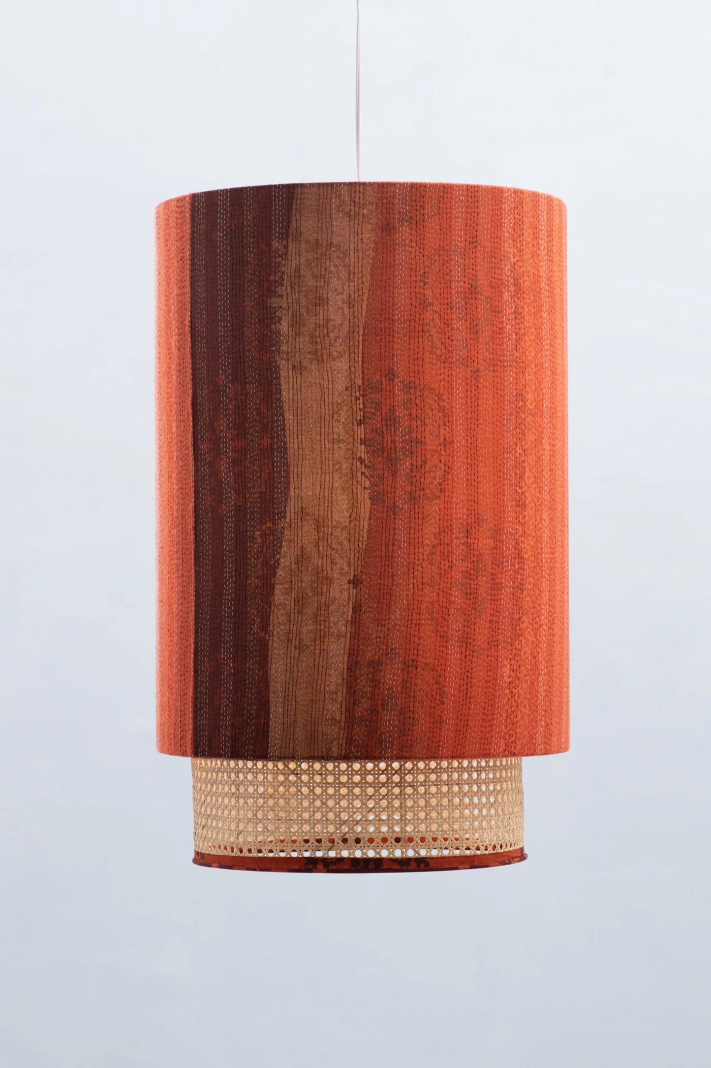 Kimono Cotton Kantha Hanging Lamp -Orange