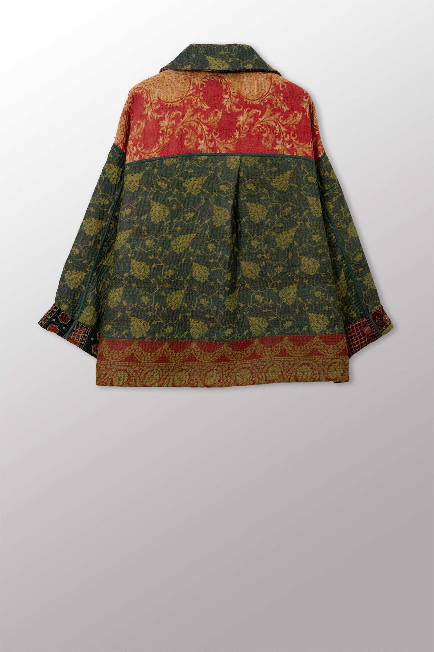 COTTON OVERDYE KANTHA CROPPED SHIRT JACKET - ov4075-cgrn001a -