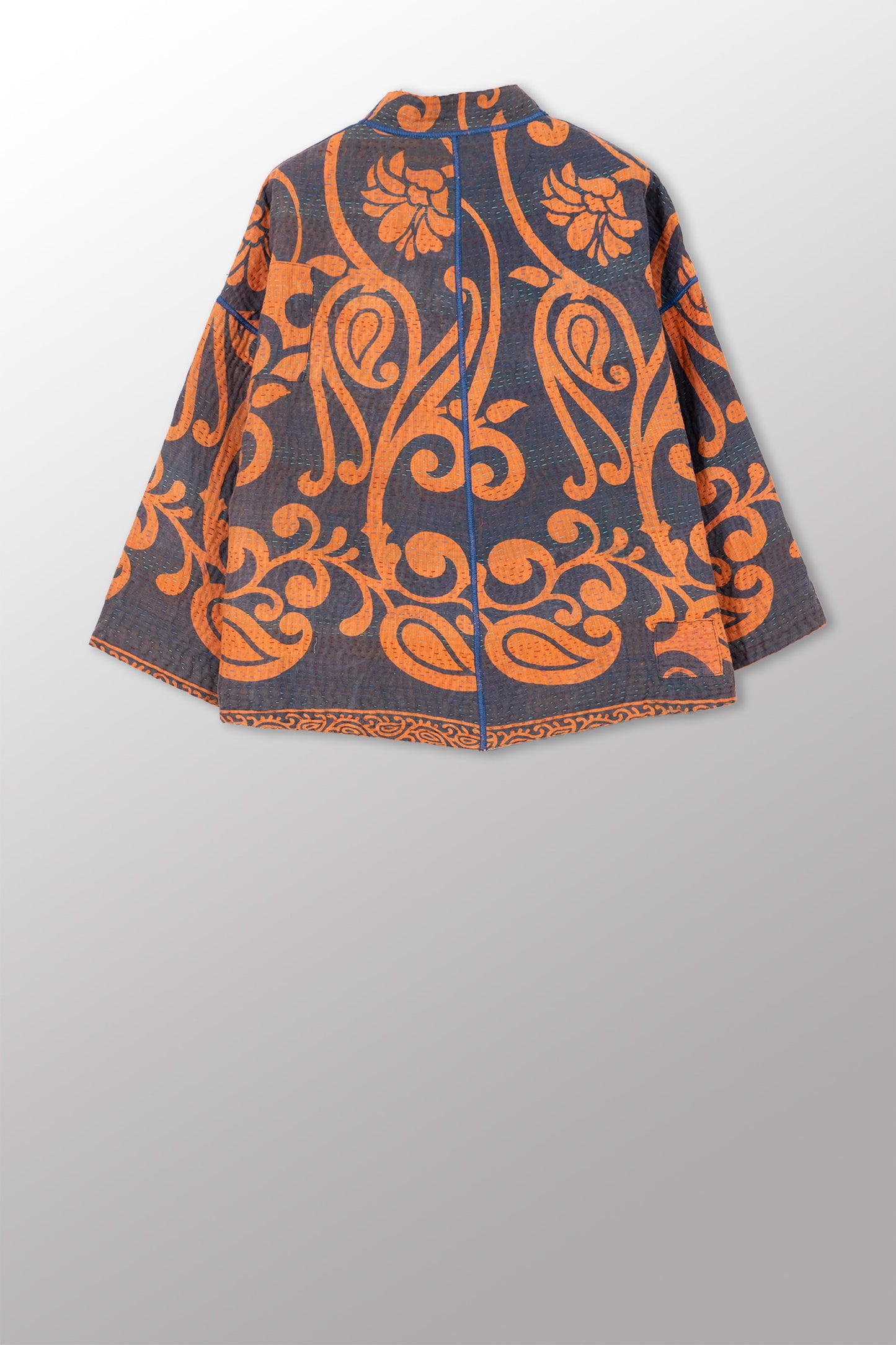 COTTON OVERDYE KANTHA STAND COLLAR CROPPED JKT - ov4034-corg001a -