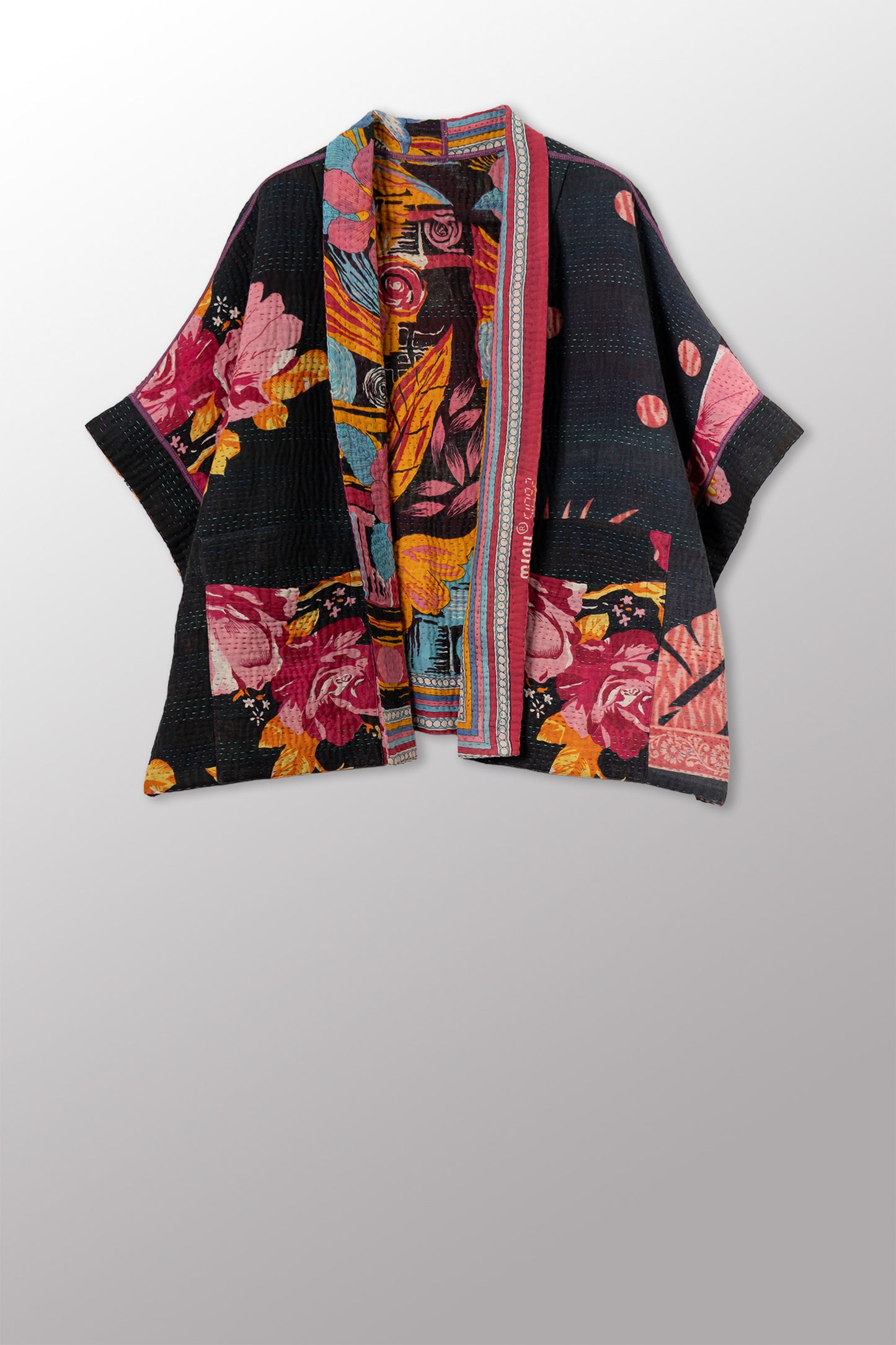 VINTAGE COTTON KANTHA MINI PONCHO - cv4060-0067a -