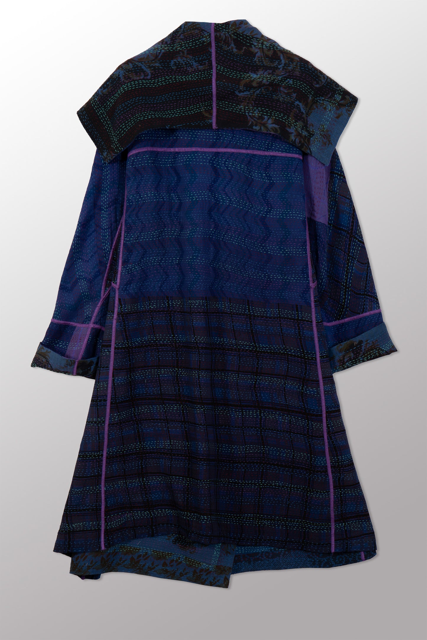 VINTAGE SILK GEORGETTE COTTON KANTHA A-LINE COAT - gc2309-0002a -