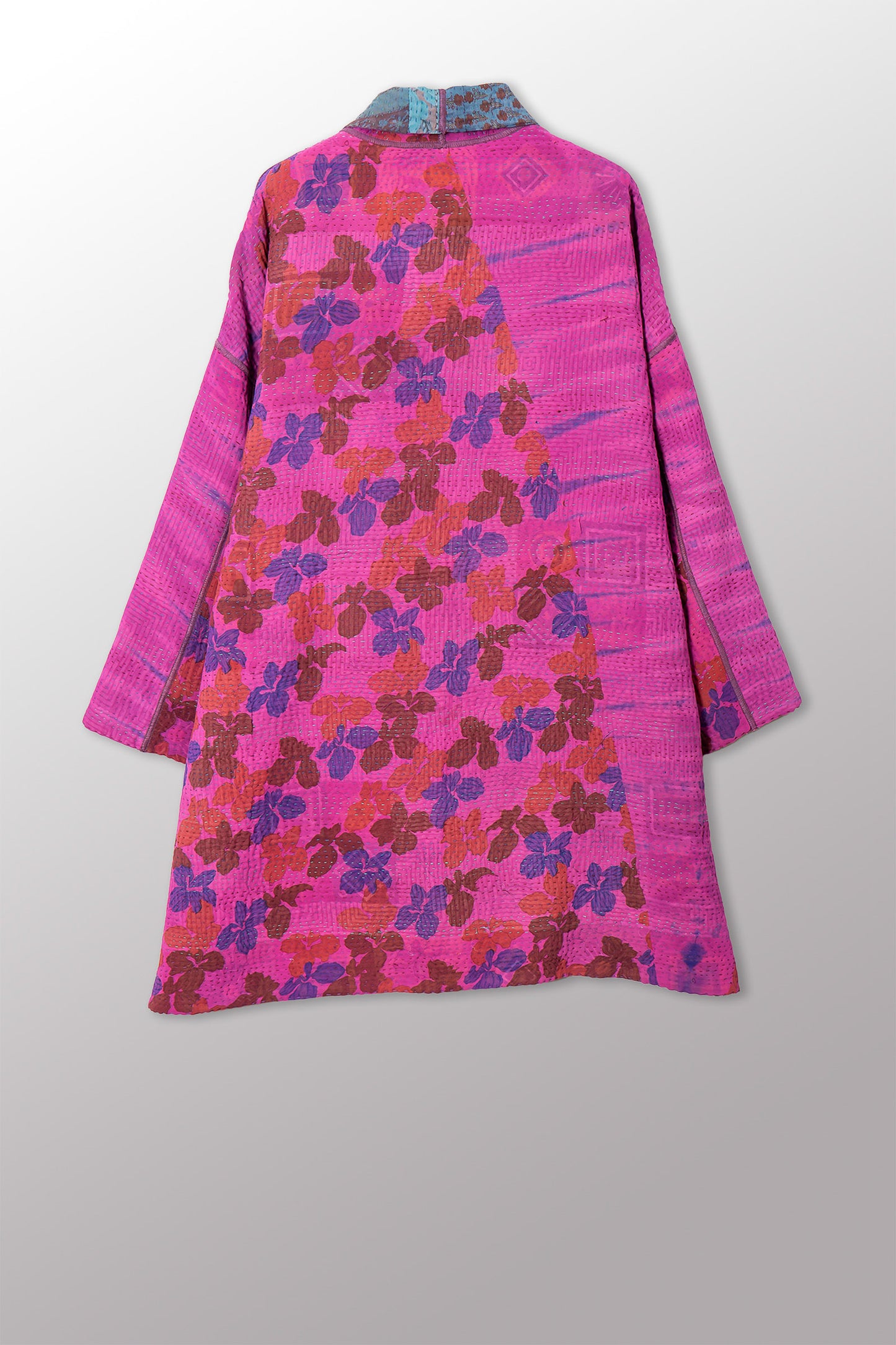 VINTAGE SILK GEORGETTE COTTON KANTHA HAORI JACKET - gc4068-0005a -