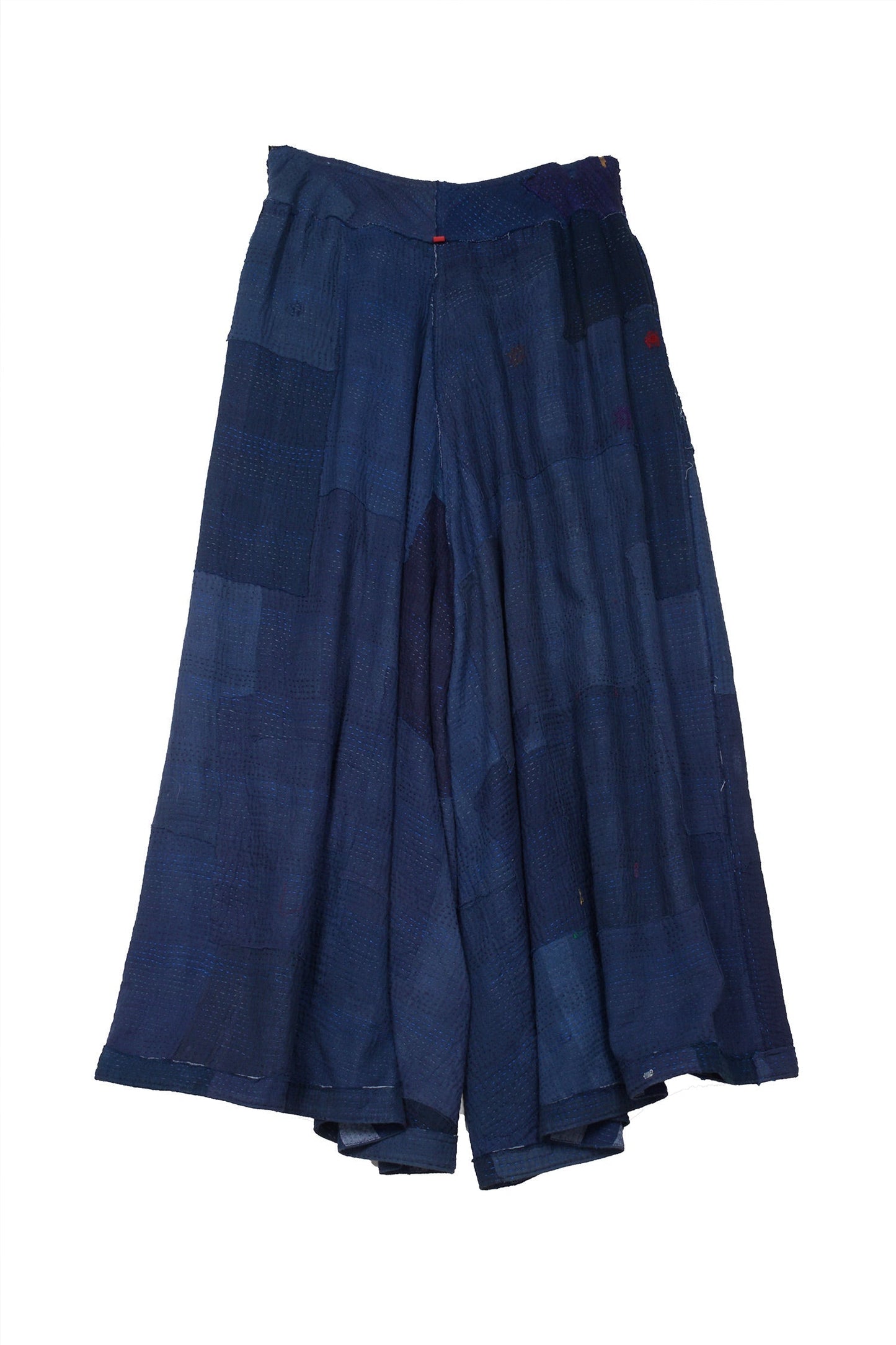 WOVEN STRIPE FRAYED PATCH BACK KANTHA WIDE LEG PANTS - wp2623-nvy -