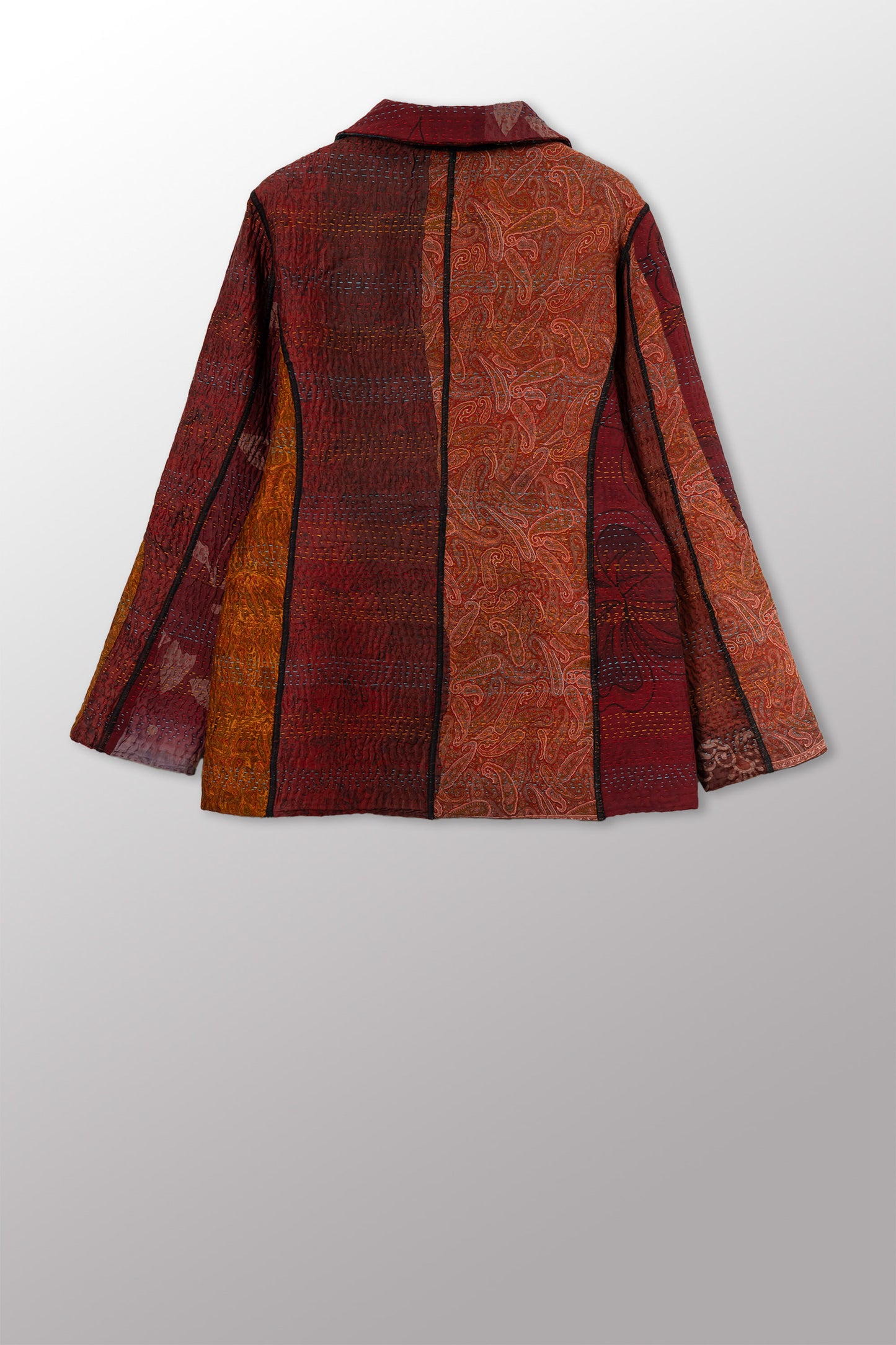 JACQUARD SILK KANTHA BASIC JACKET - js4052-cbrn001s -