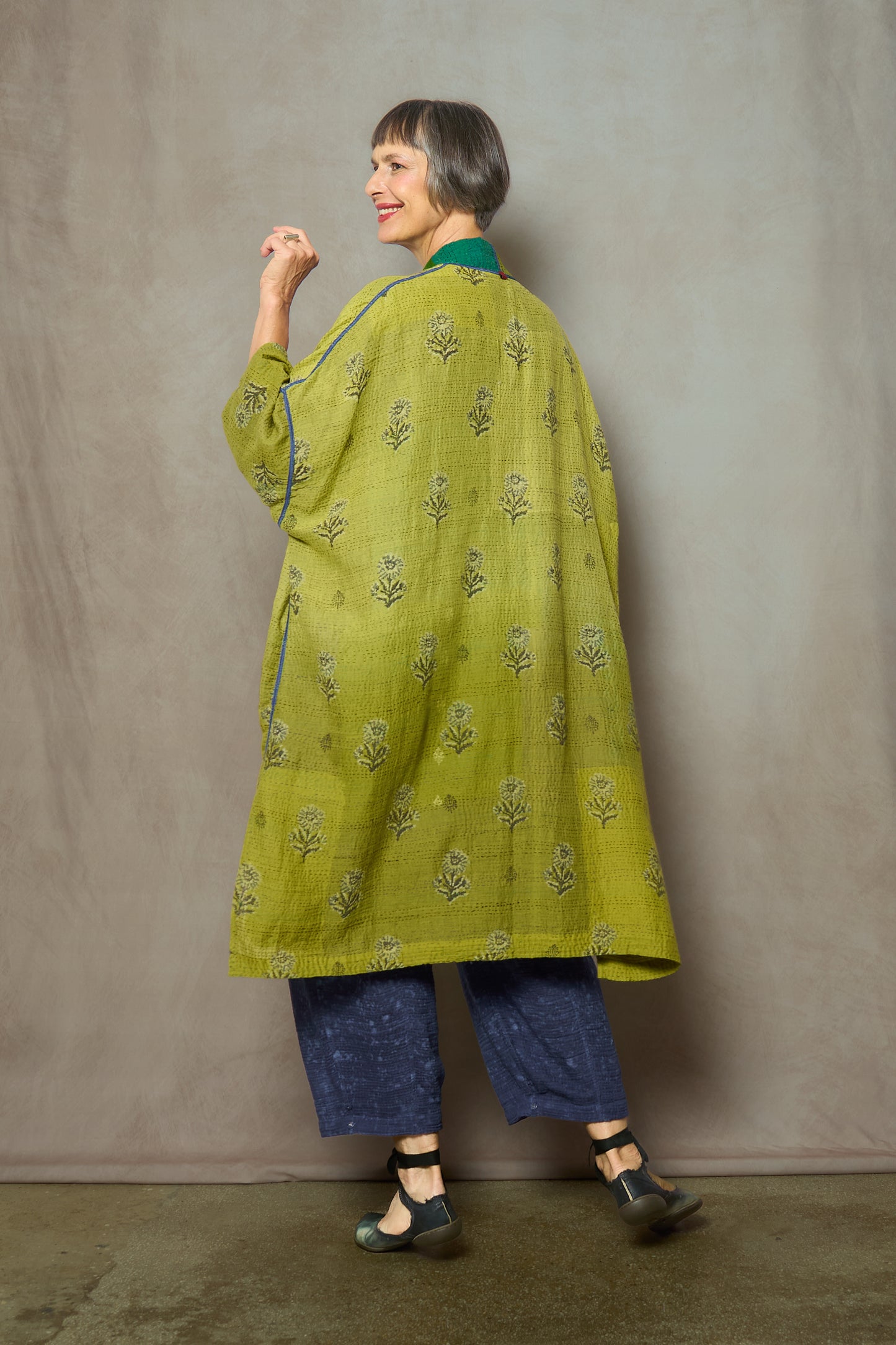 MARBLE FRAY PATCH KANTHA PONCHO TOPPER - mf2356-grn -