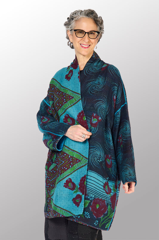 COTTON OVERDYE KANTHA HAORI JACKET - ov4068-ctuq002a -