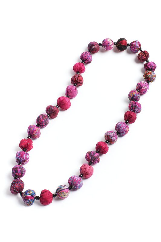VINTAGE SILK KANTHA SMALL NUTS MEDIUM NECKLACE - sv2705-pik -
