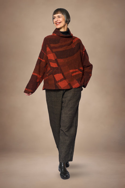 ABSTRACT WAFFLE KANTHA FUNNEL NECK PULLOVER - bw3t106-org -