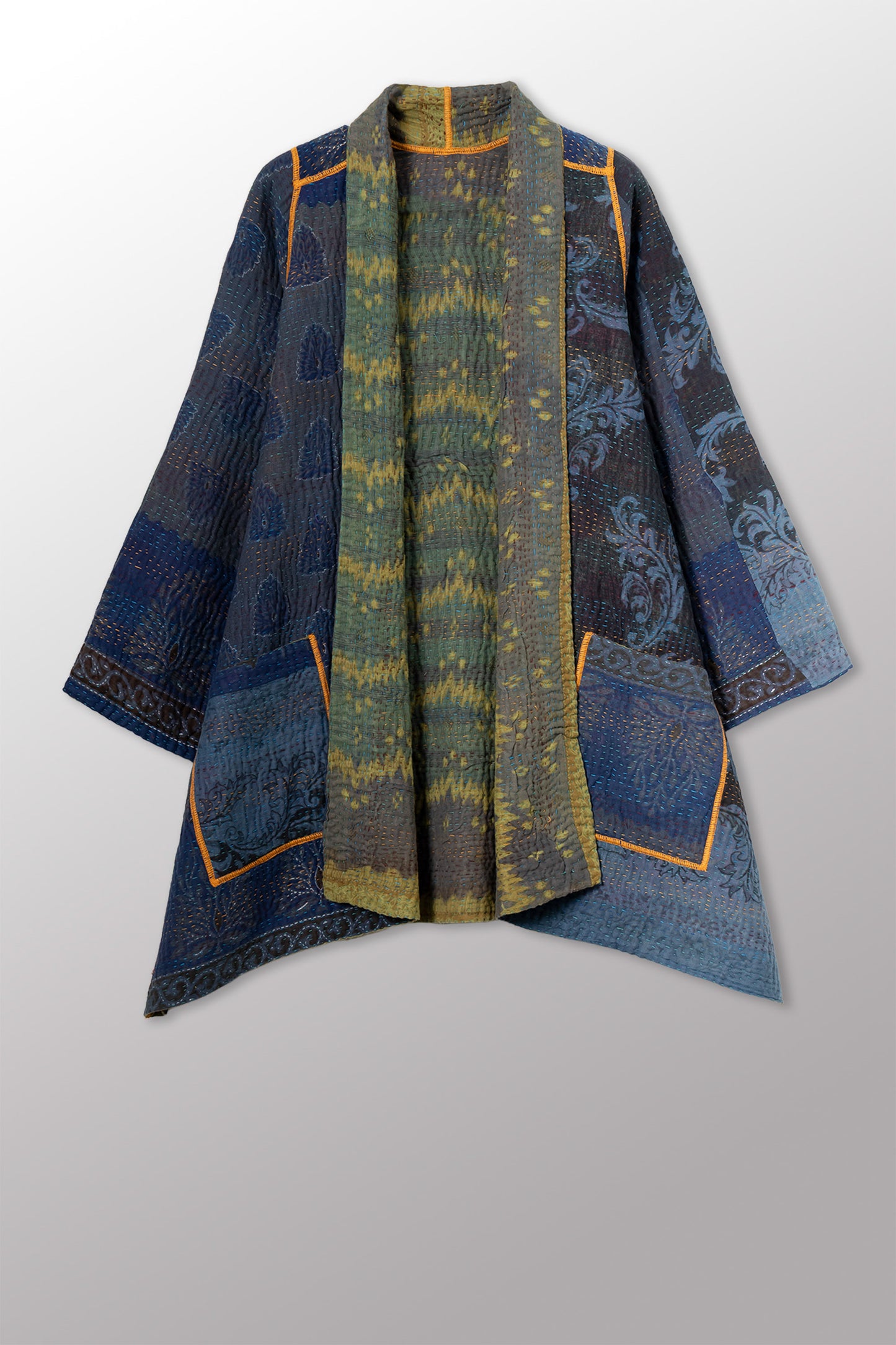 COTTON OVERDYE KANTHA A-LINE JKT - ov4003-cgrn031a -
