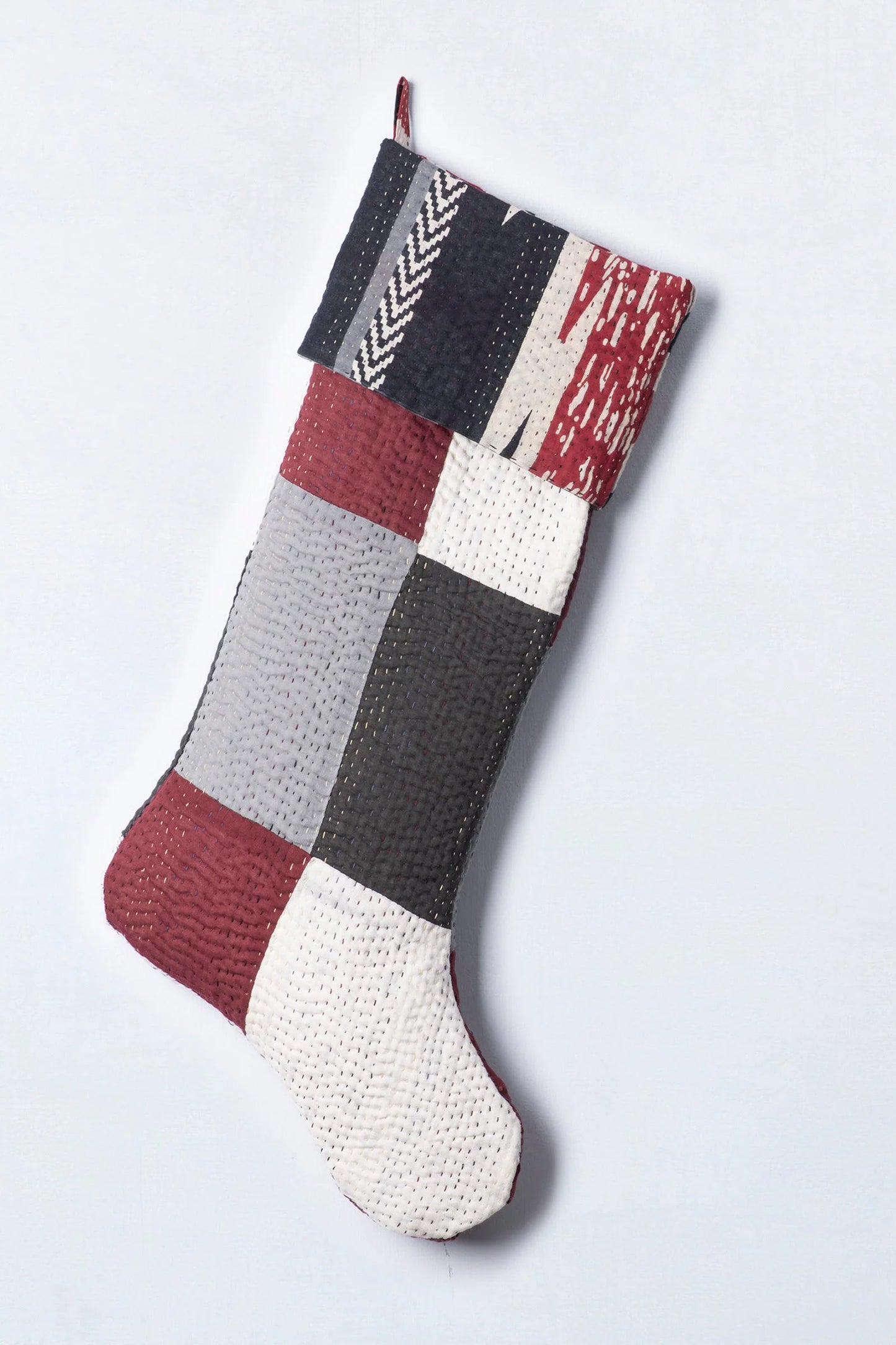 Monotone Ikat Kantha Stocking - Red