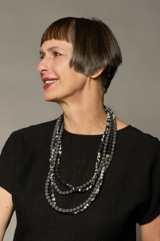 VINTAGE SILK KANTHA 2 STRAND NECKLACE - sv2733-gry -