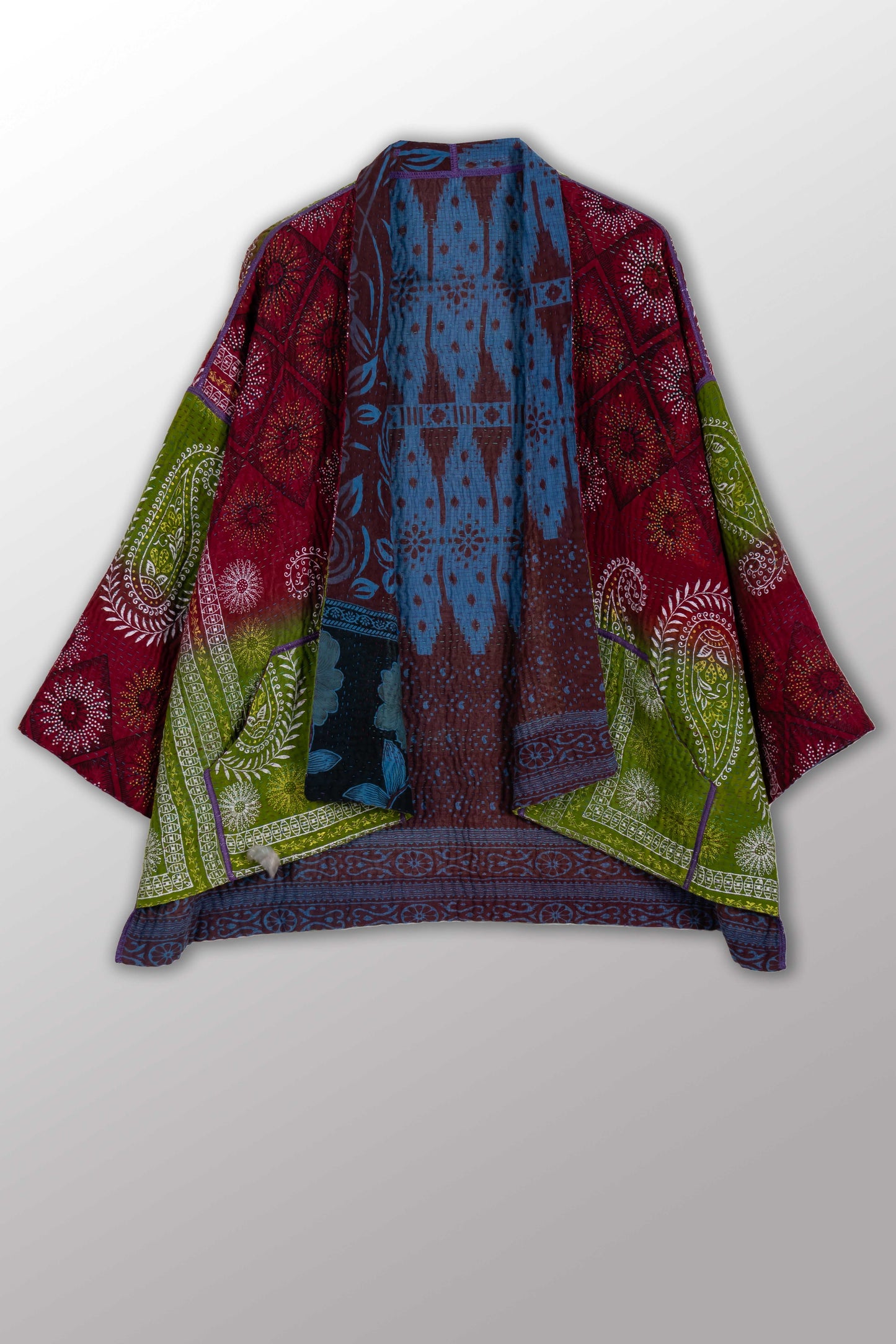 COTTON OVERDYE KANTHA MINI KIMONO JKT - ov4055-cblu003a -