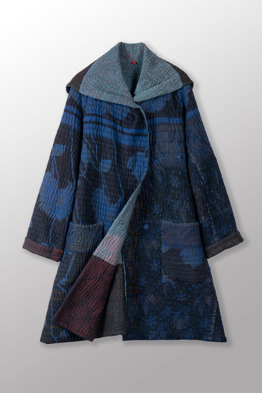QUILTED OVERDYE COTTON KANTHA POCKET MEDIUM COAT - oq5346-cblu008s -