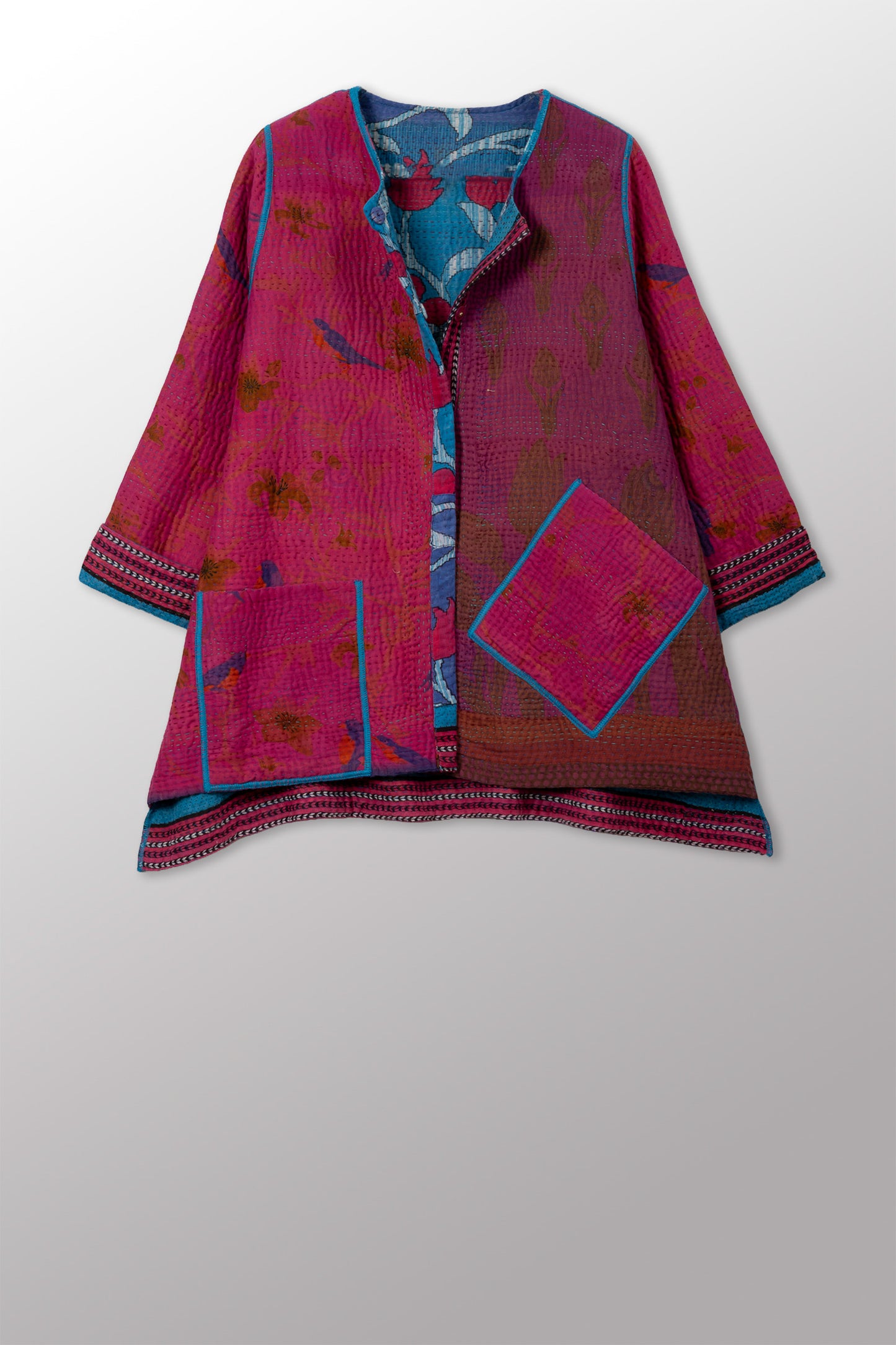 COTTON OVERDYE KANTHA CREW NECK POCKET JACKET - ov4025-corg002a -
