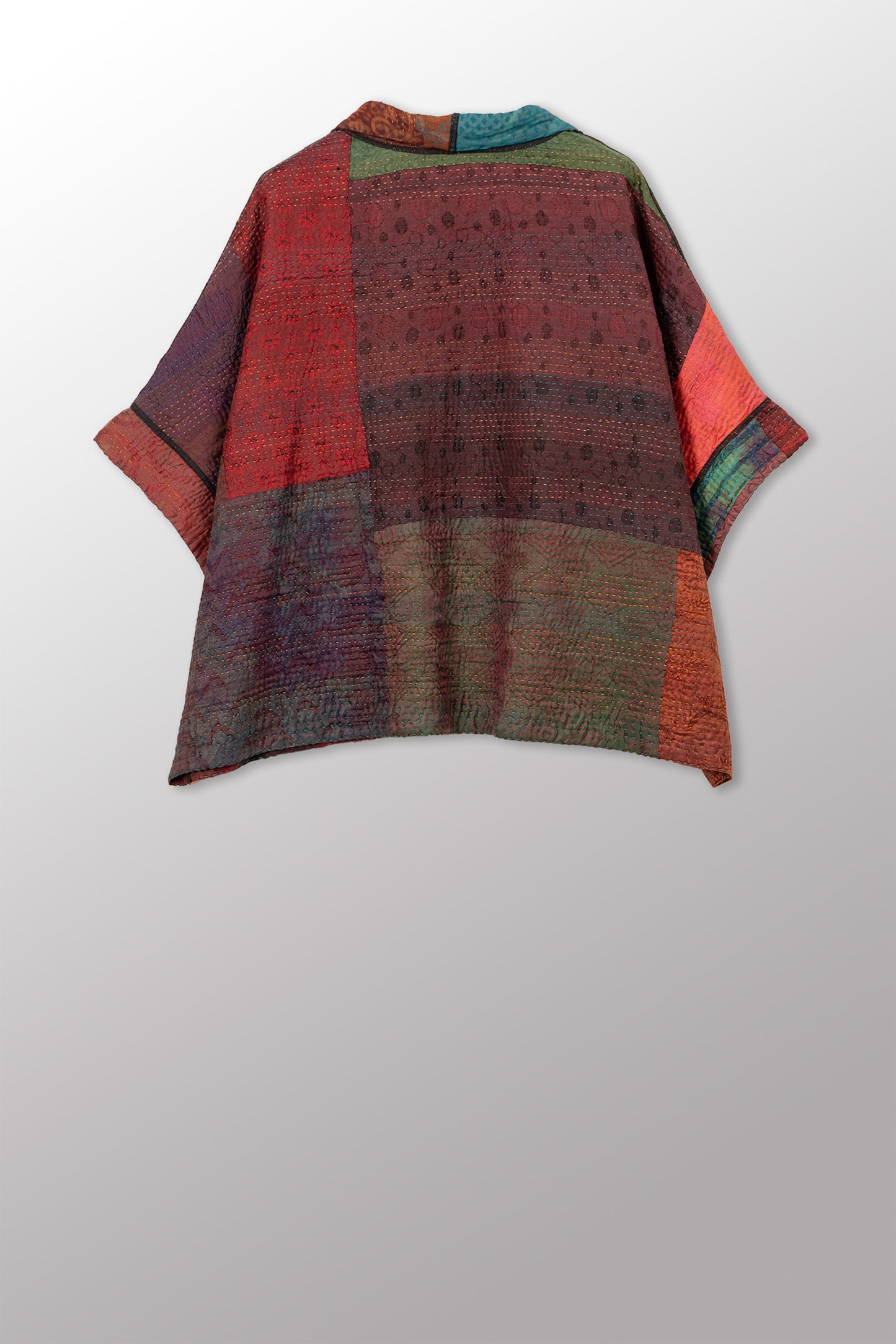 JACQUARD SILK KANTHA MINI PONCHO - js4060-cbrn001a -