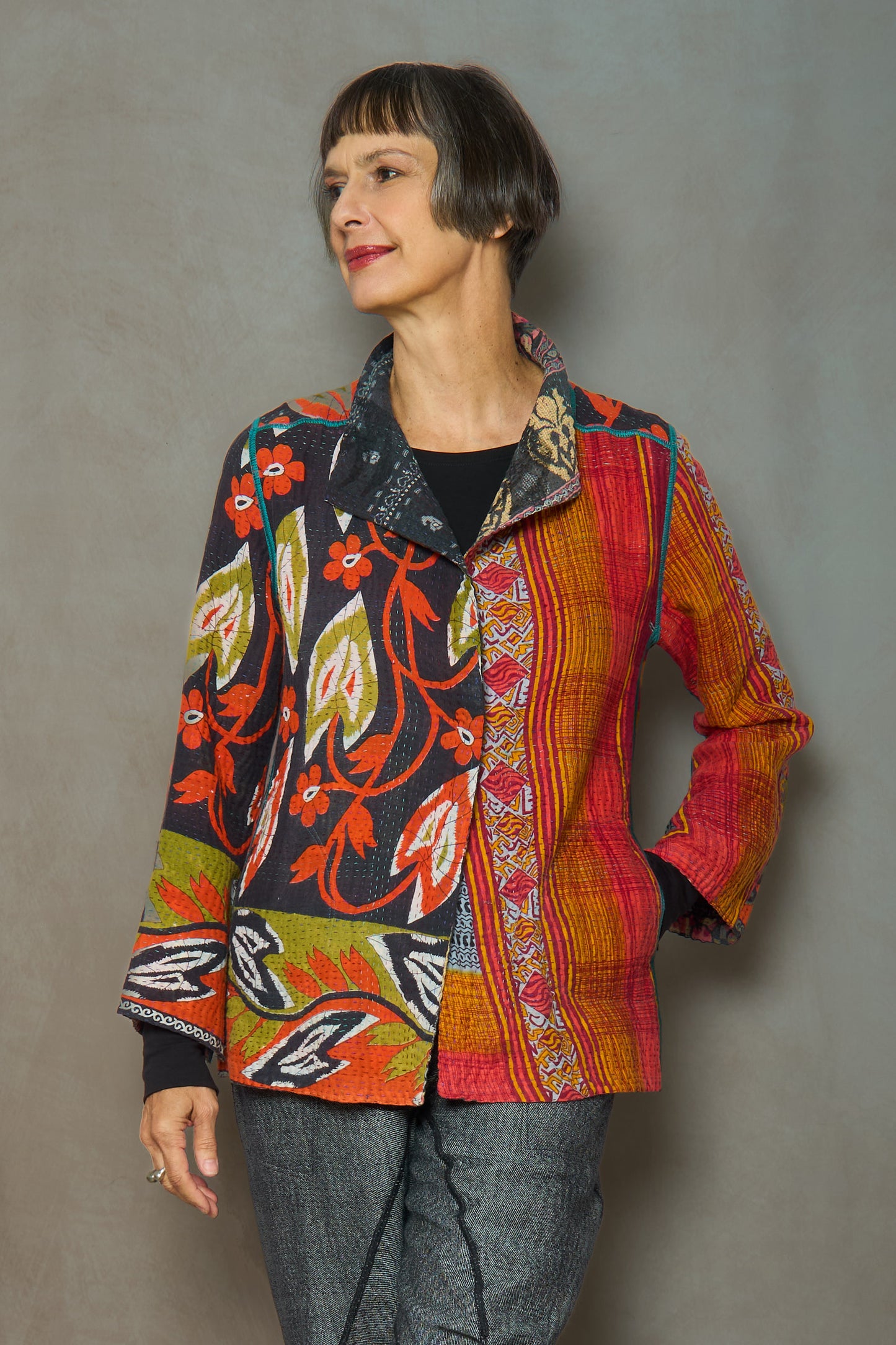 VINTAGE COTTON KANTHA SHORT JKT - cv4007-0310m -