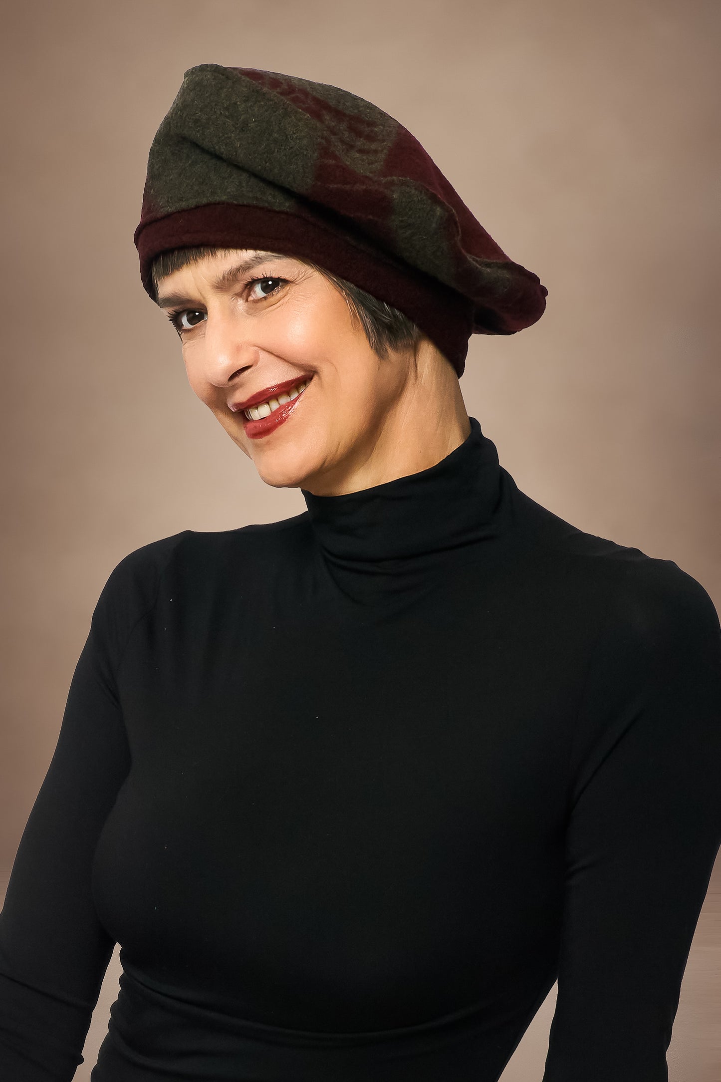 CIRCLE TIE DYE BOILED WOOL BERET - tw1896-brn -