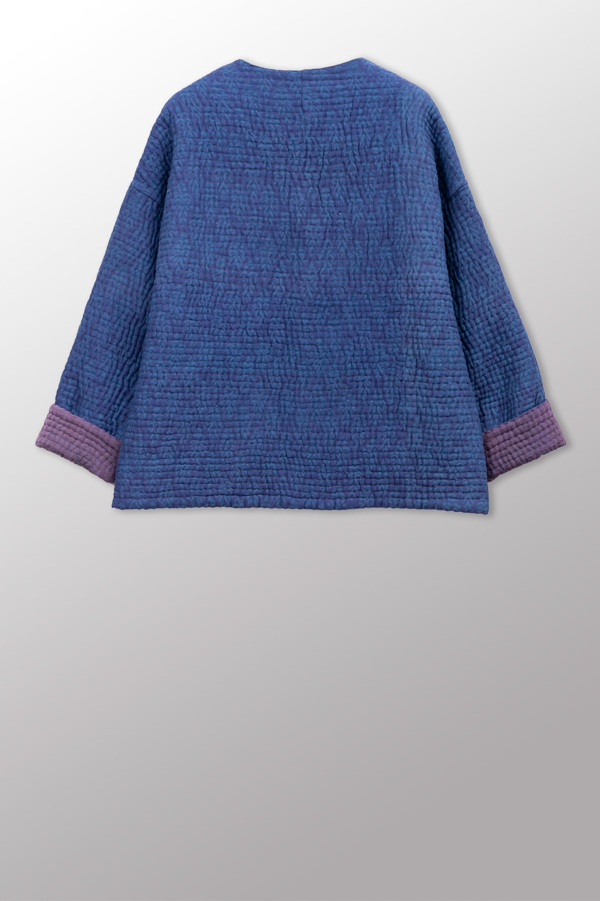 QUILTED OVERDYE COTTON KANTHA CREW NECK SHORT JKT - oq5053-cblu005a -
