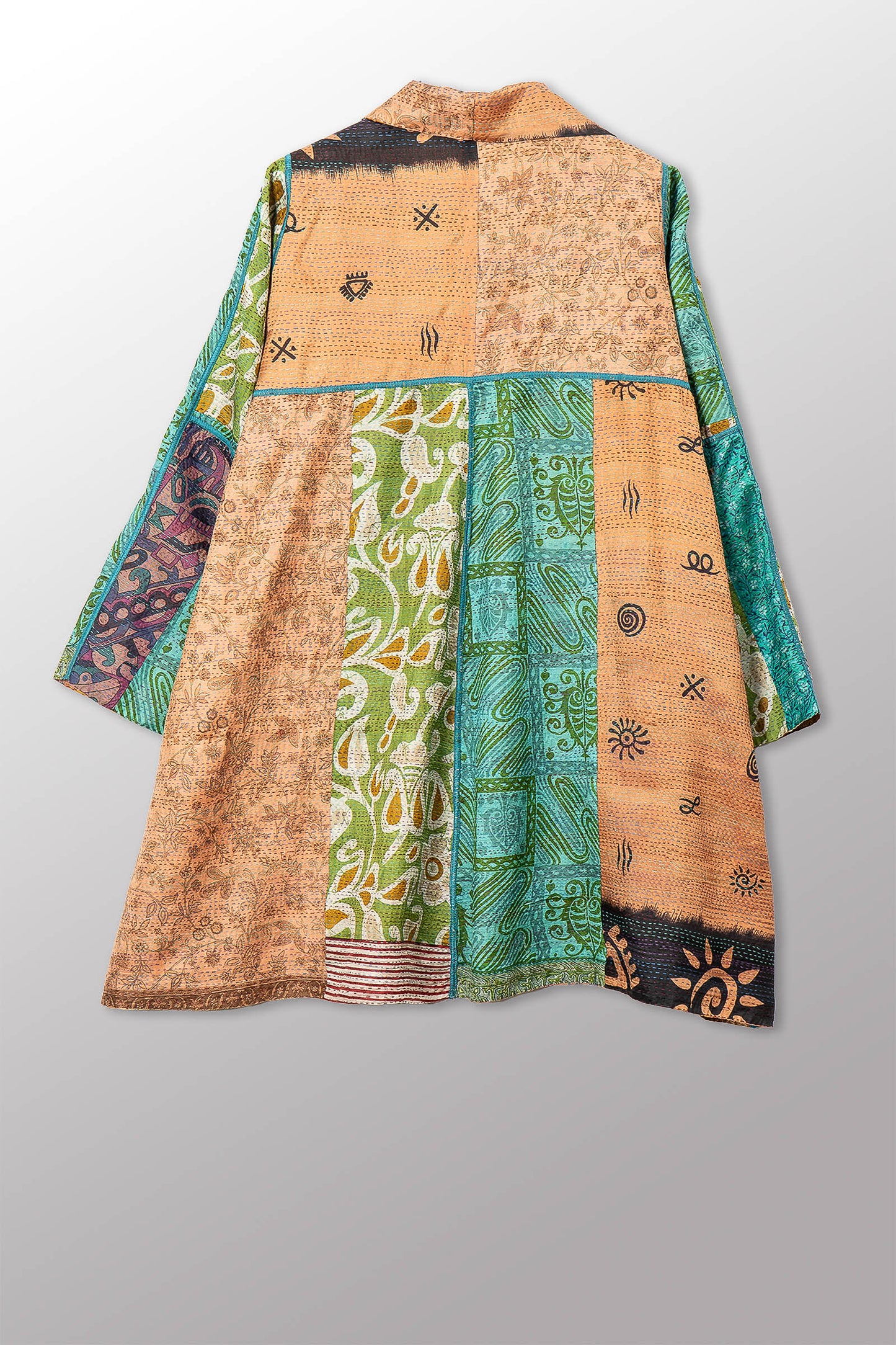 VINTAGE SILK KANTHA A-LINE DUSTER - sv2311-0015a -
