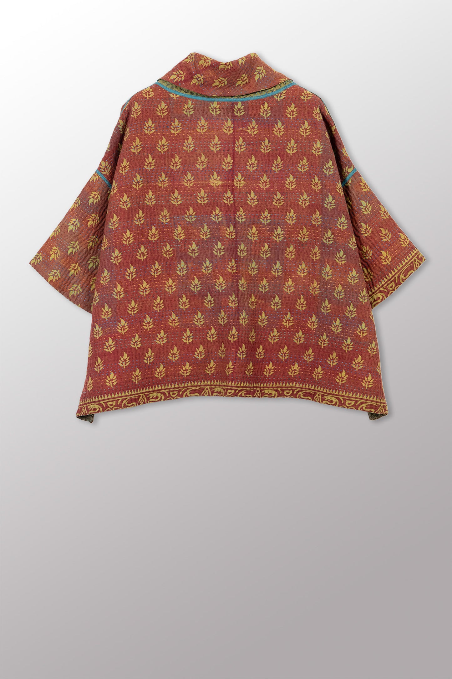 COTTON OVERDYE KANTHA COWL NECK PONCHO - ov4061-cgrn001a -