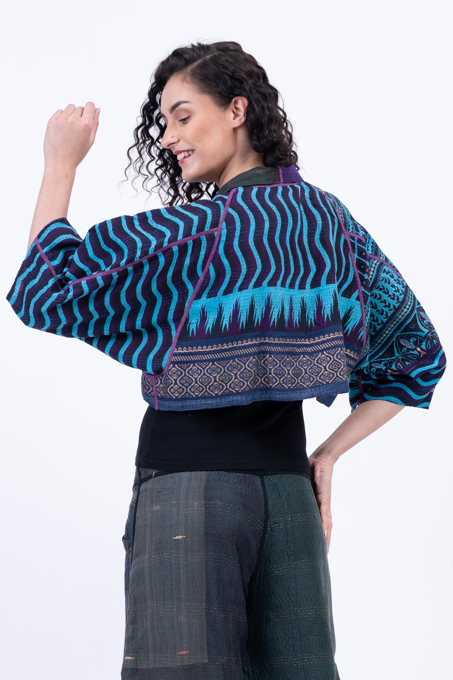 DESERT WAVES KANTHA PUFF SLV. SHRUG - dw2062-blu -