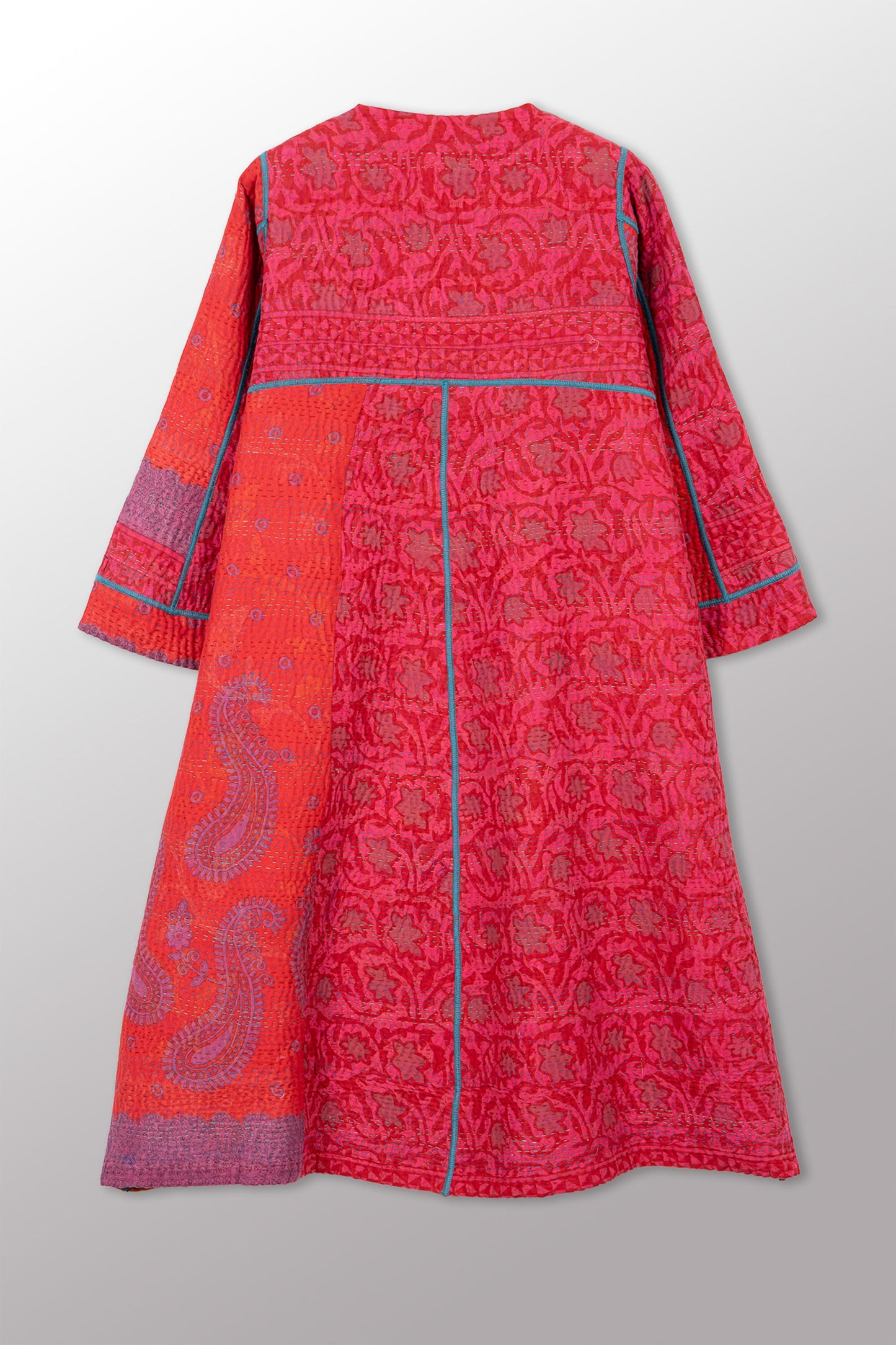 VINTAGE COTTON KANTHA WRAP FLARE COAT - cv4330-0029a -