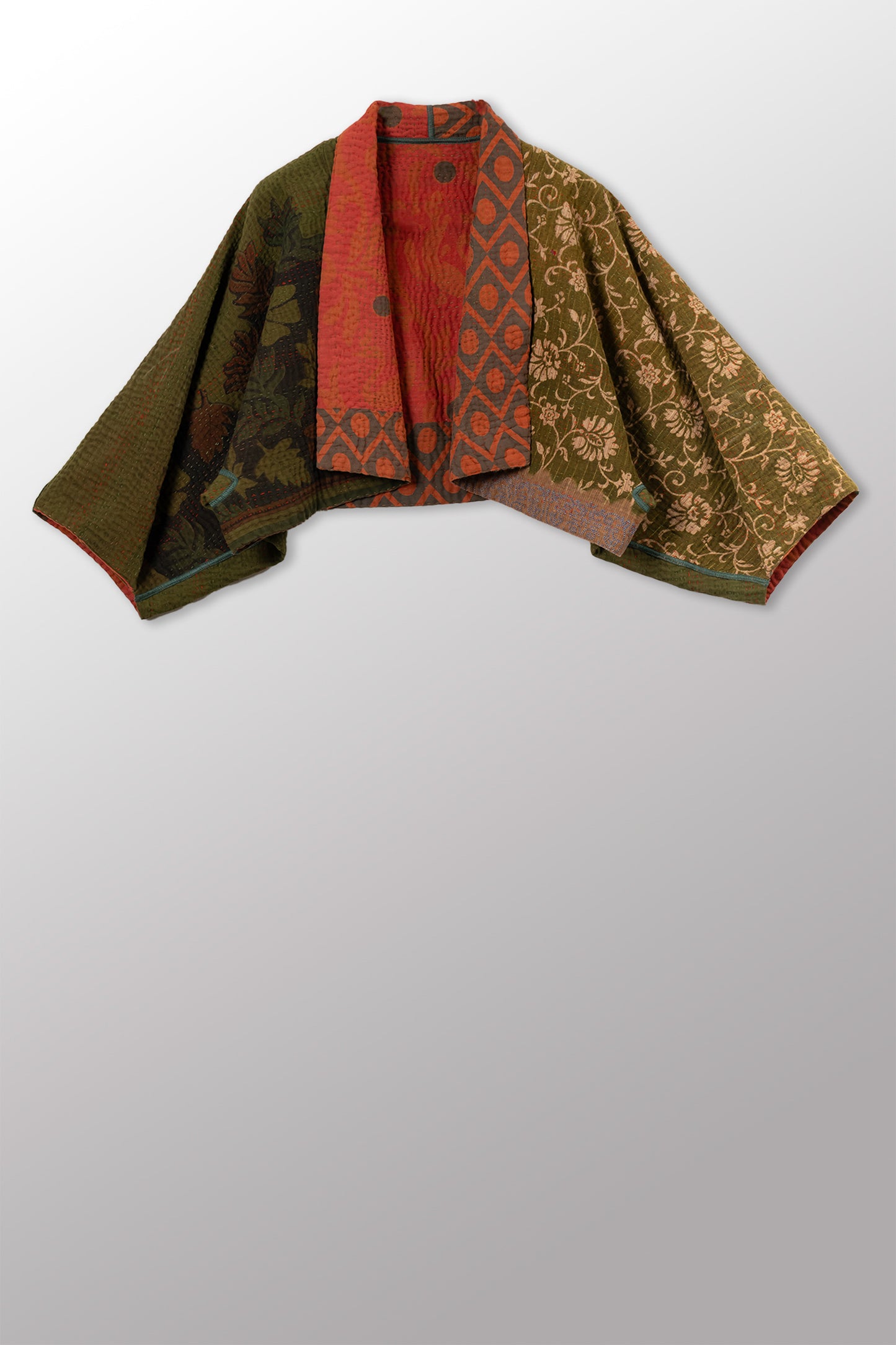 COTTON OVERDYE KANTHA PUFF SLV. SHRUG - ov4062-cgrn001a -