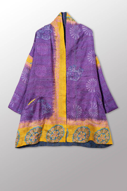 VINTAGE SILK GEORGETTE KANTHA HAORI JKT - sg2068-0005a -