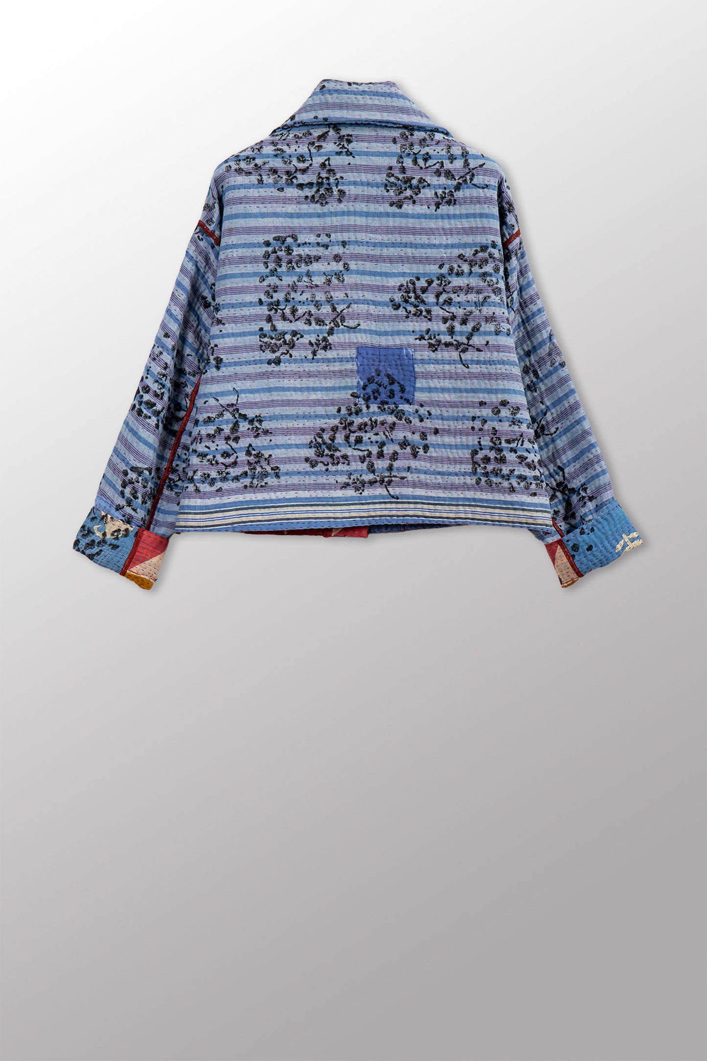VINTAGE COTTON KANTHA NEW LAPELED SHORT JACKET - cv4j101-0002s -