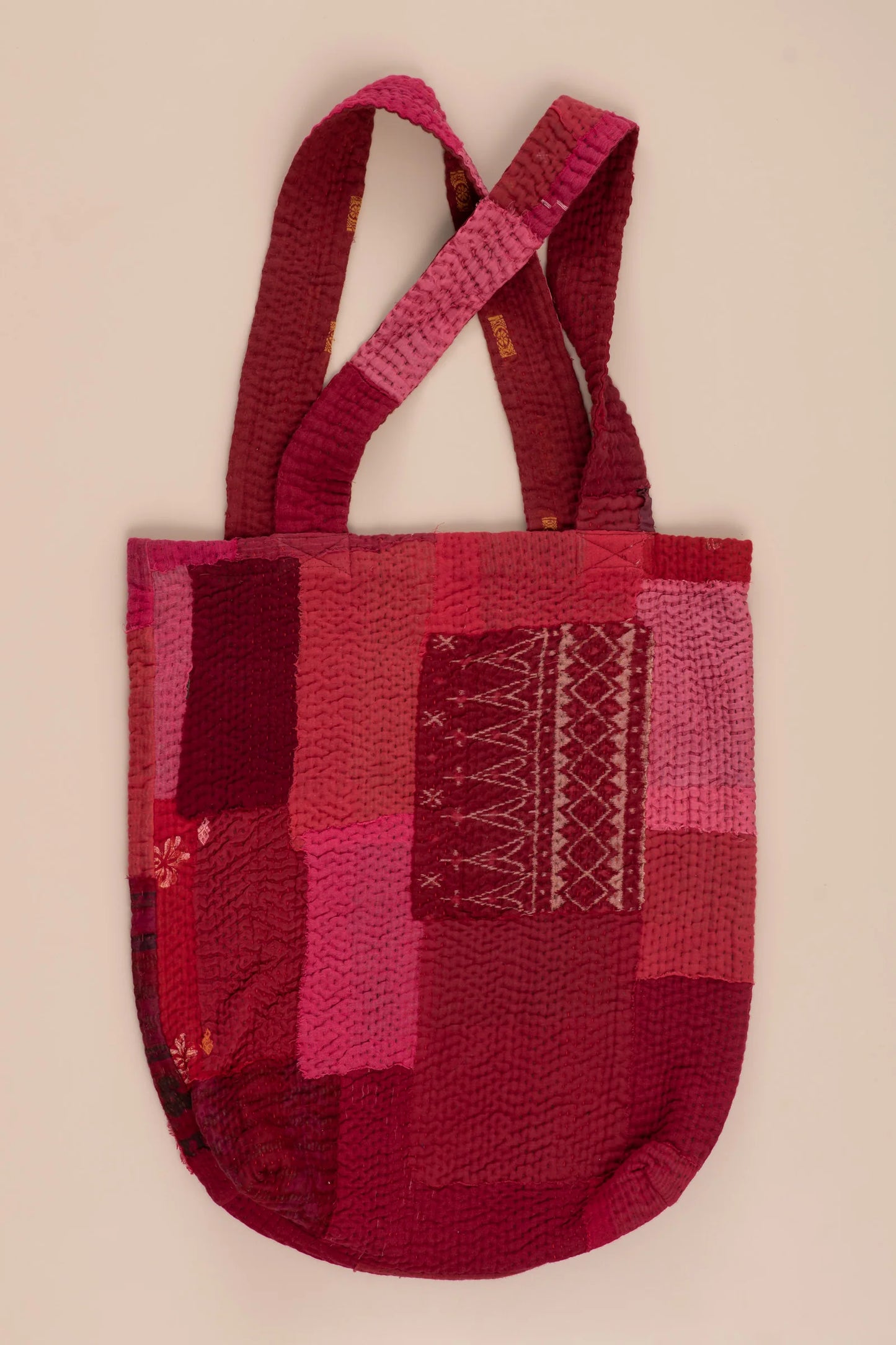 Landscape Handmade Vintage Kantha Tote Bag -Red