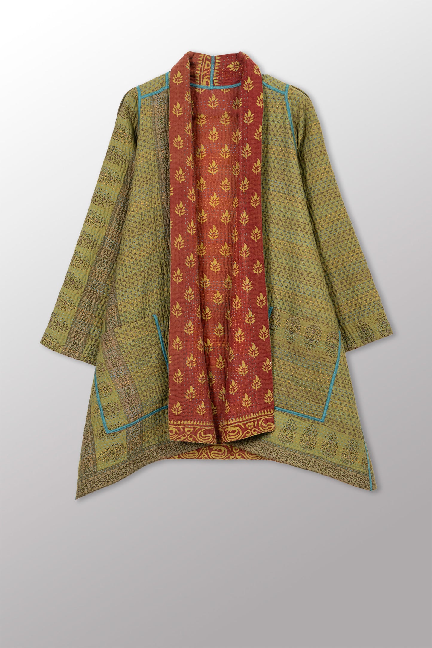 COTTON OVERDYE KANTHA A-LINE JKT - ov4003-cgrn033a -