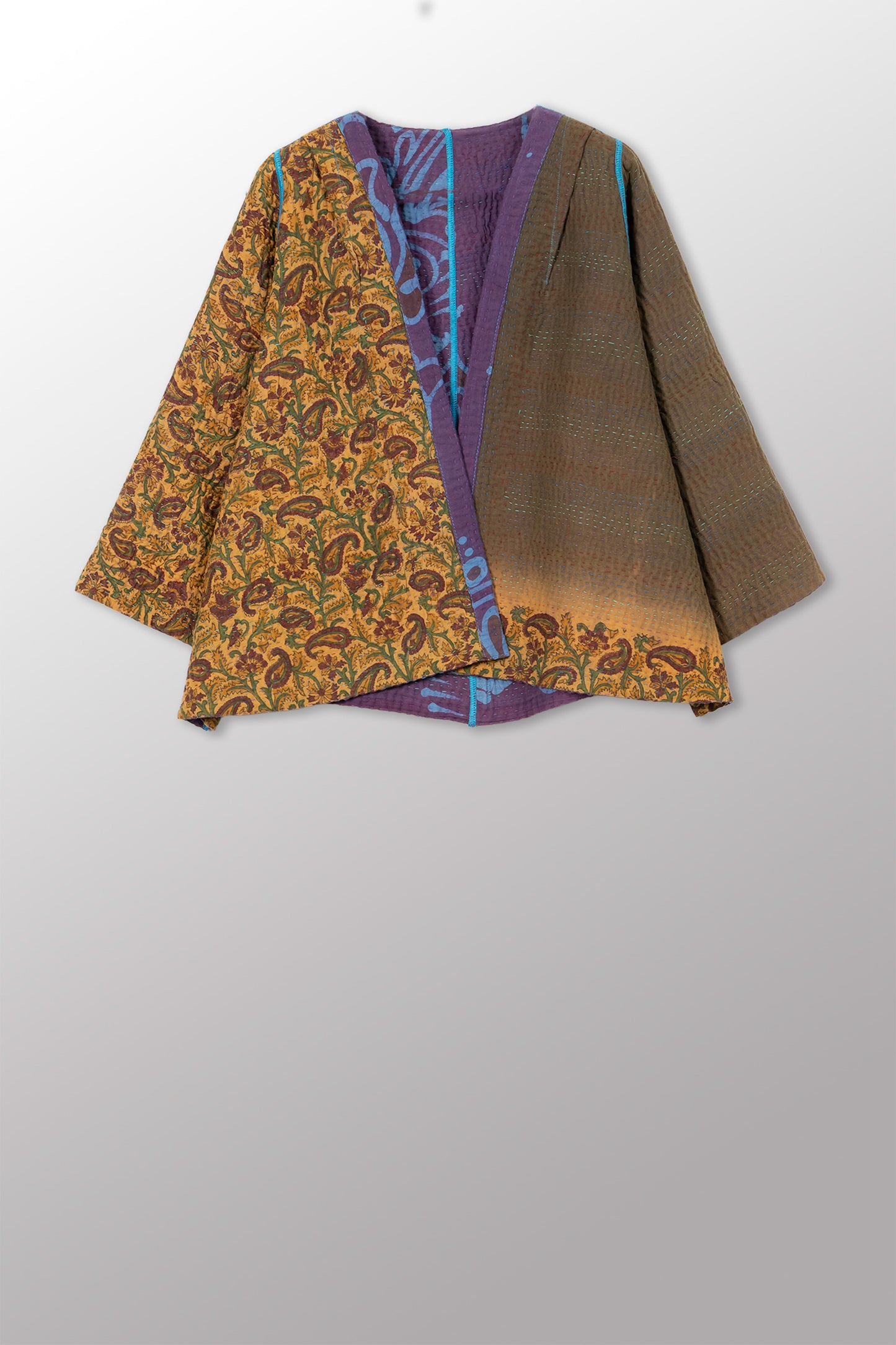 COTTON OVERDYE KANTHA BELL SHAPE JKT - ov4048-cblu001a -