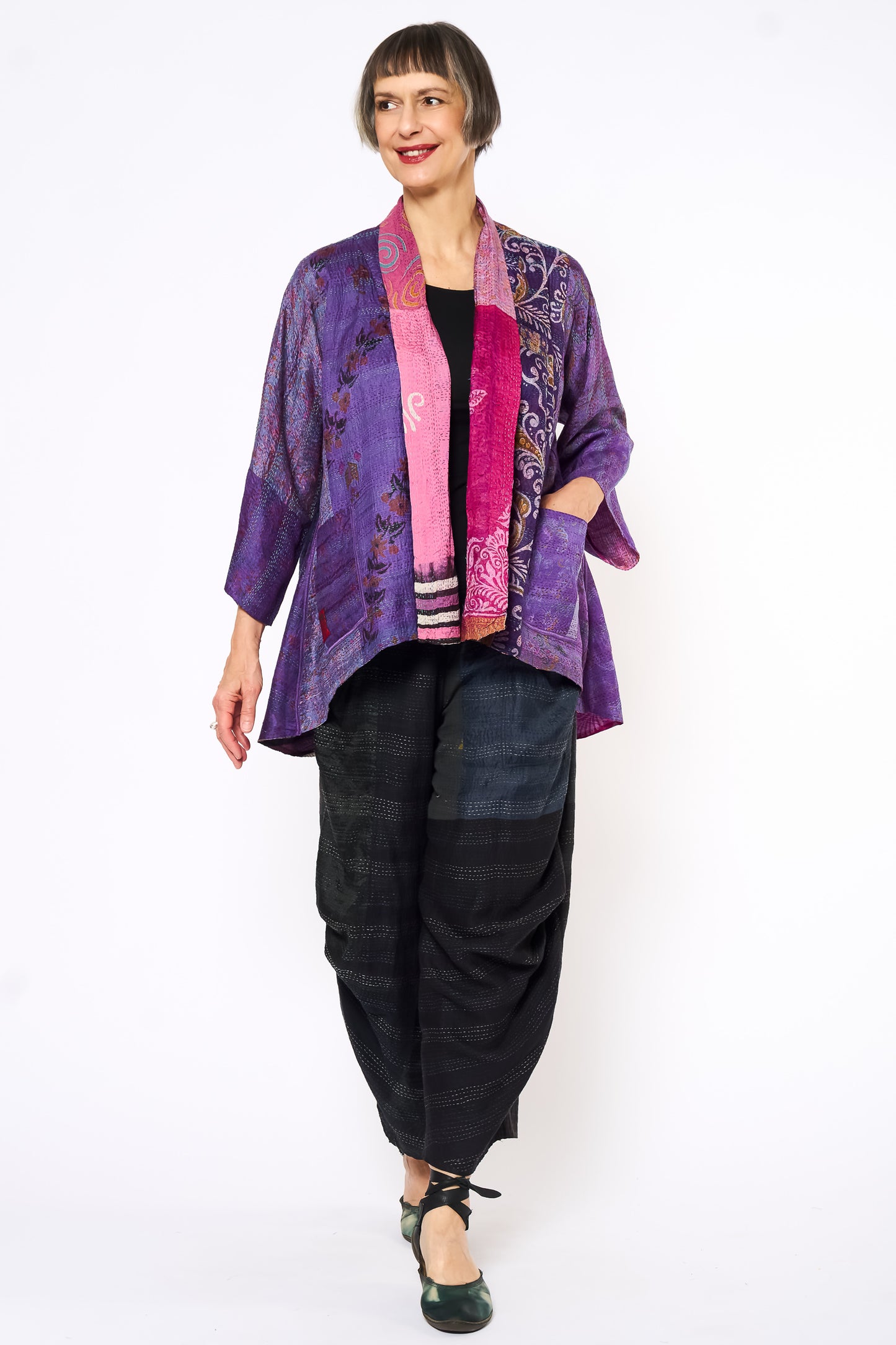 VINTAGE SILK KANTHA KIMONO JKT - sv2004-0035a -