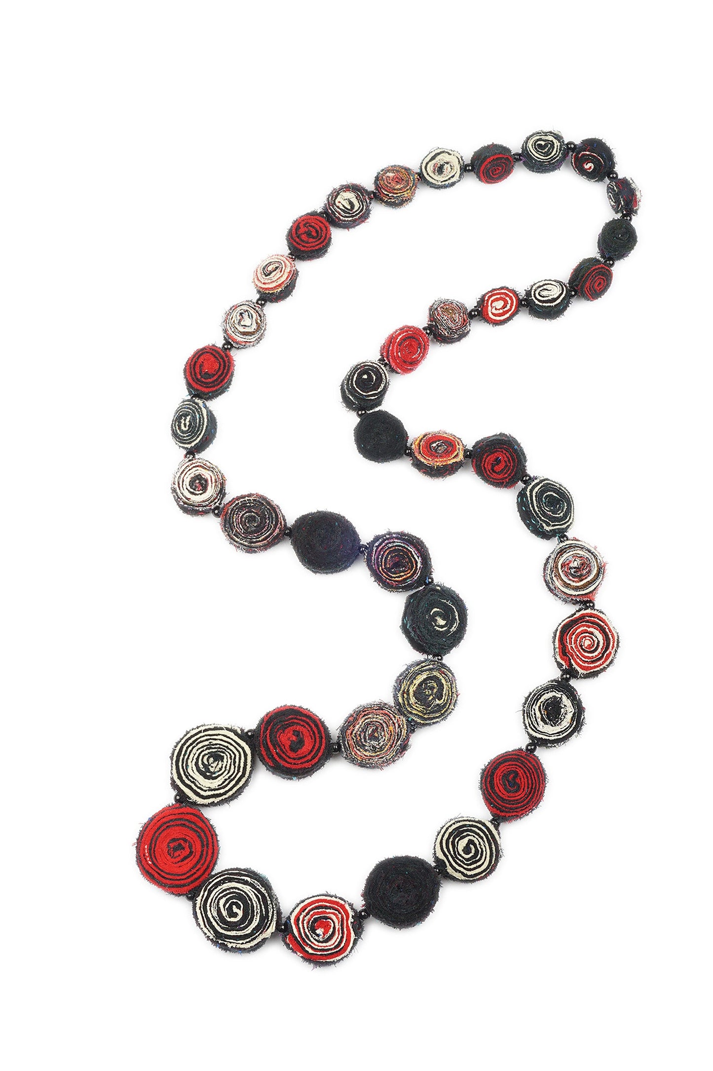 VINTAGE COTTON KANTHA SIMPLE EDDY LONG NECKLACE - cv2714-blk -