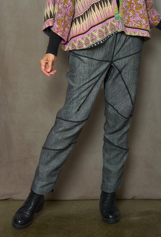 DENIM KANTHA SHAPED YAMAHA PANTS - dn3638-gry -