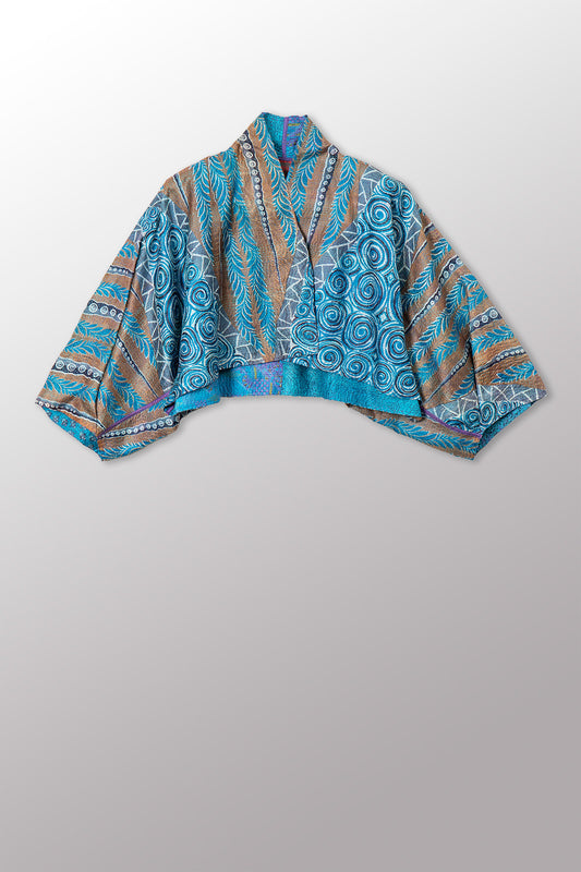 VINTAGE SILK KANTHA PUFF SLV. SHRUG - sv2062-0019a -