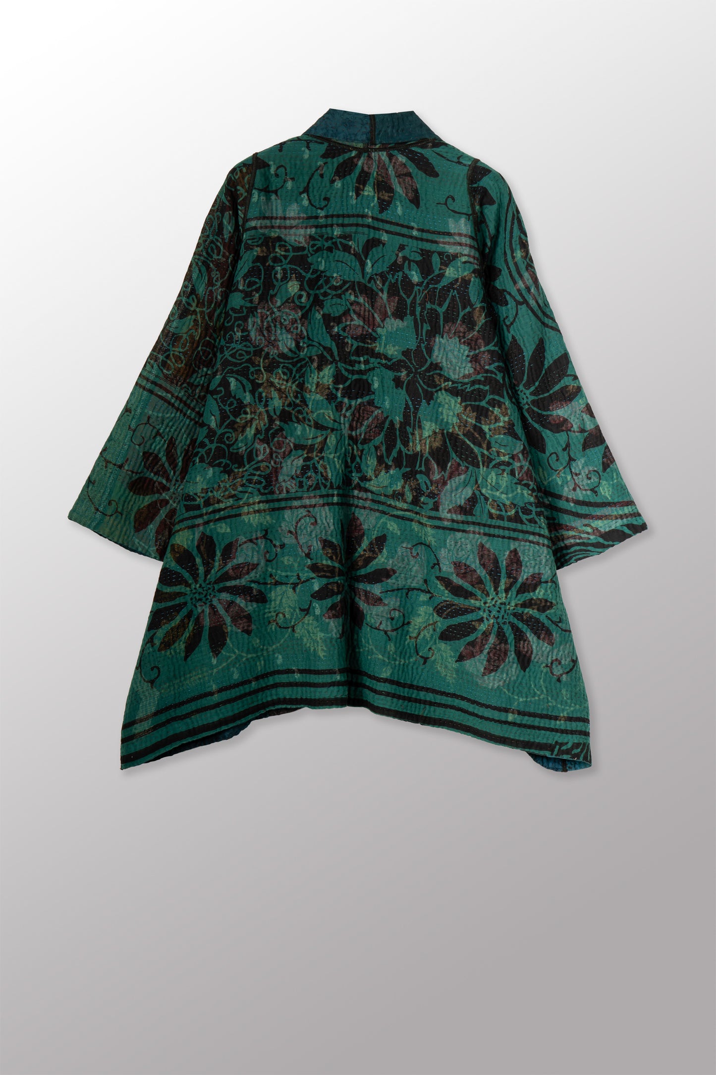 EMERALD GREEN KANTHA A-LINE JACKET - eg4003-tel -