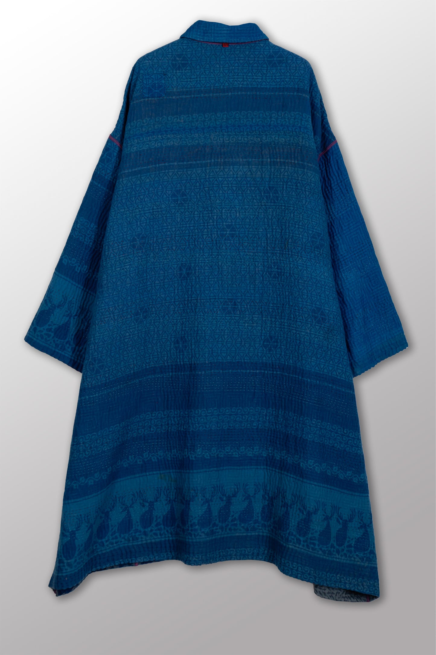 COTTON OVERDYE KANTHA NEW OVERSIZED COAT - ov4342-cblu002a -