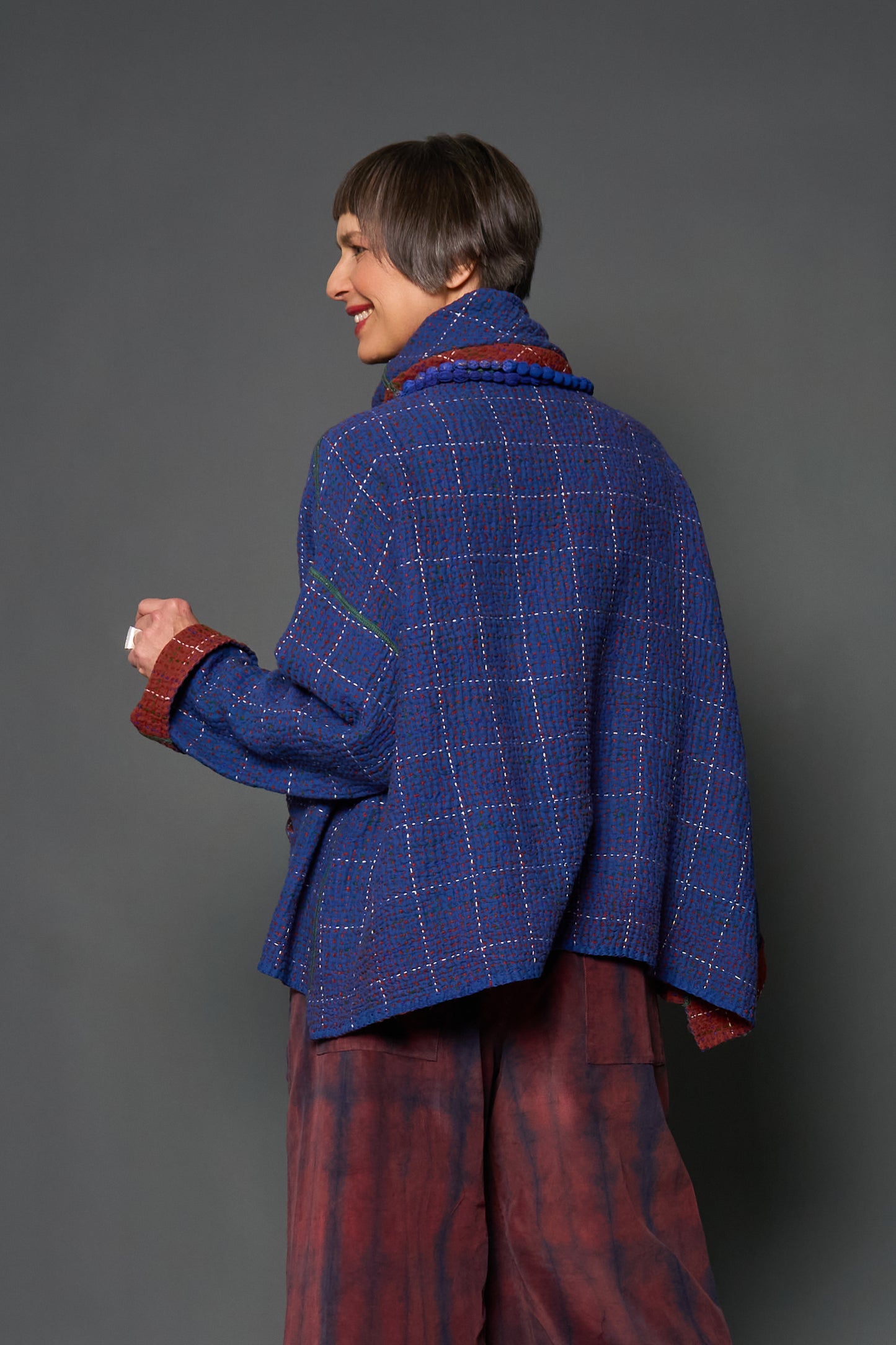 WOOL WAFFLE KANTHA RELAXED SHIRT JACKET - ww3j105-blu -