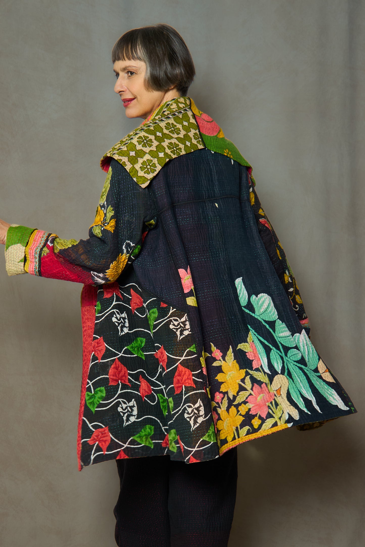 PUZZLE KANTHA A-LINE COAT P - pz4336-grn -