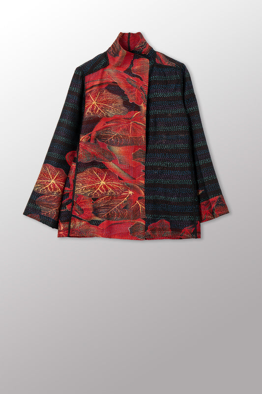 VINTAGE SILK GEORGETTE COTTON KANTHA SHORT JKT - gc2007-0005m -