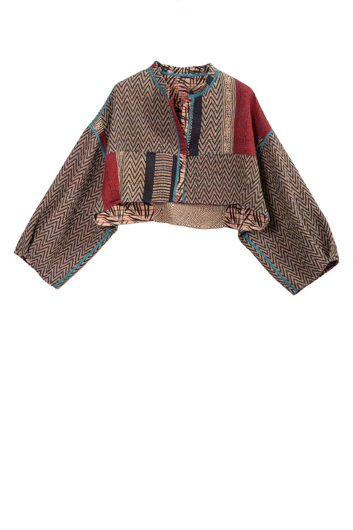 SOHO BAMBOO KANTHA SLEEVE JACKET - bo4090-cblk003s -