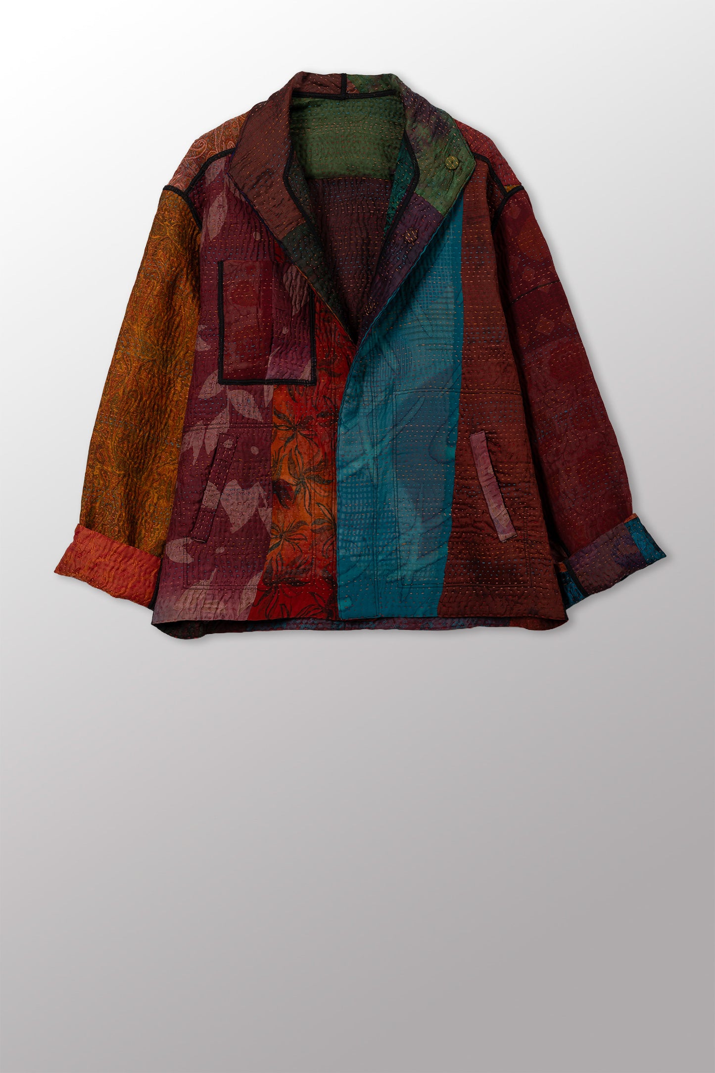 JACQUARD SILK KANTHA MEN'S BLOUSON - js4040-cbrn001m -